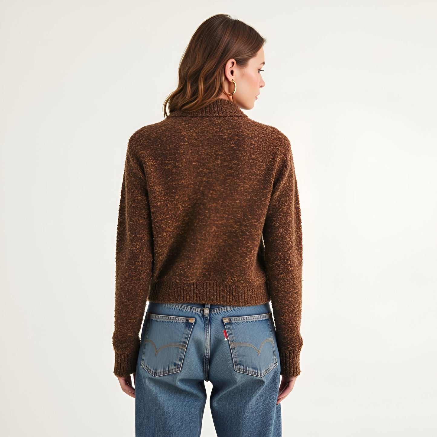 Textured Knit Button-Up Cardigan with Tie Neck Detail
