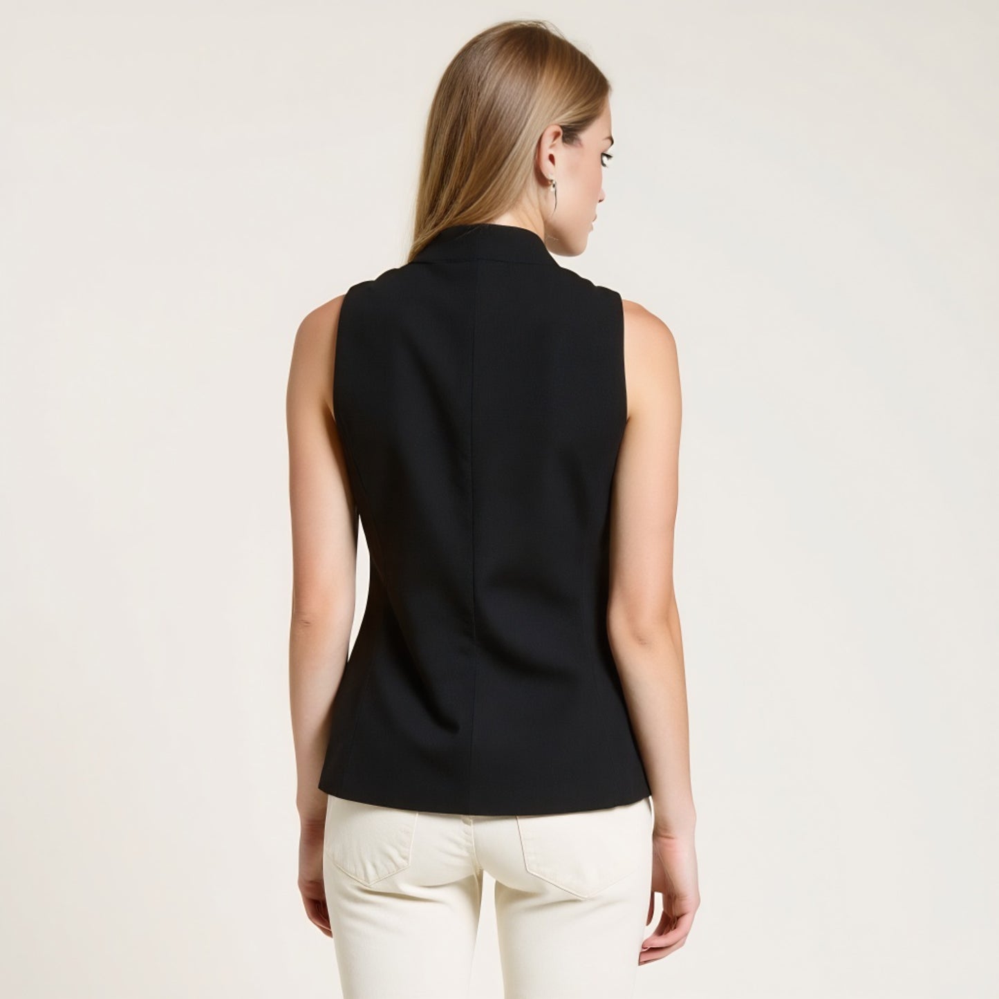 Sleeveless Button Front Vest with Asymmetrical Hem and Tailored Fit