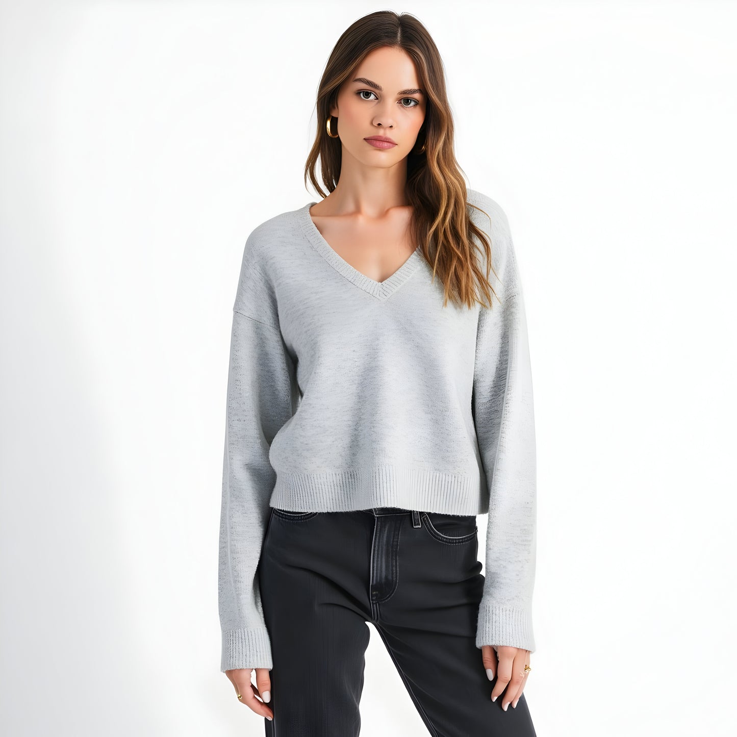Plush Knit Sweater with Deep V-Back and Statement Bow Tie Accents