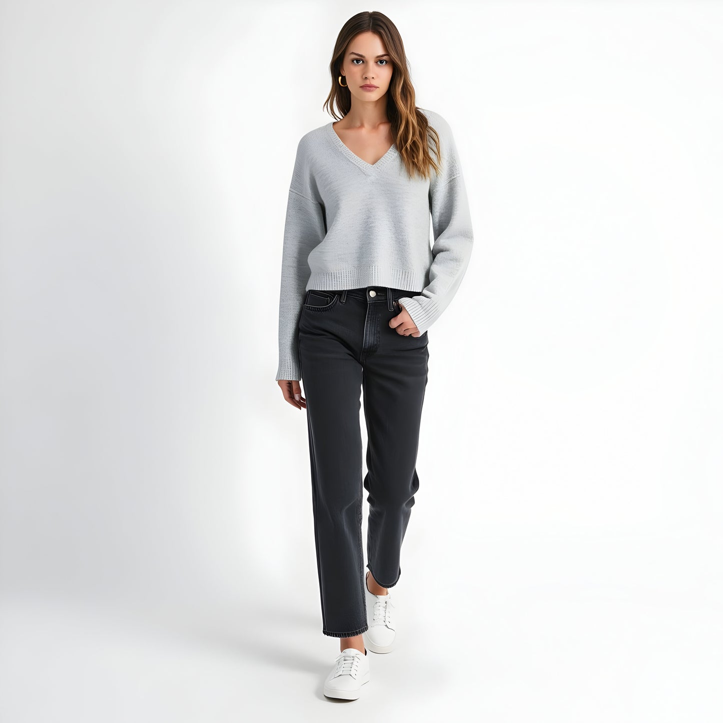 Plush Knit Sweater with Deep V-Back and Statement Bow Tie Accents
