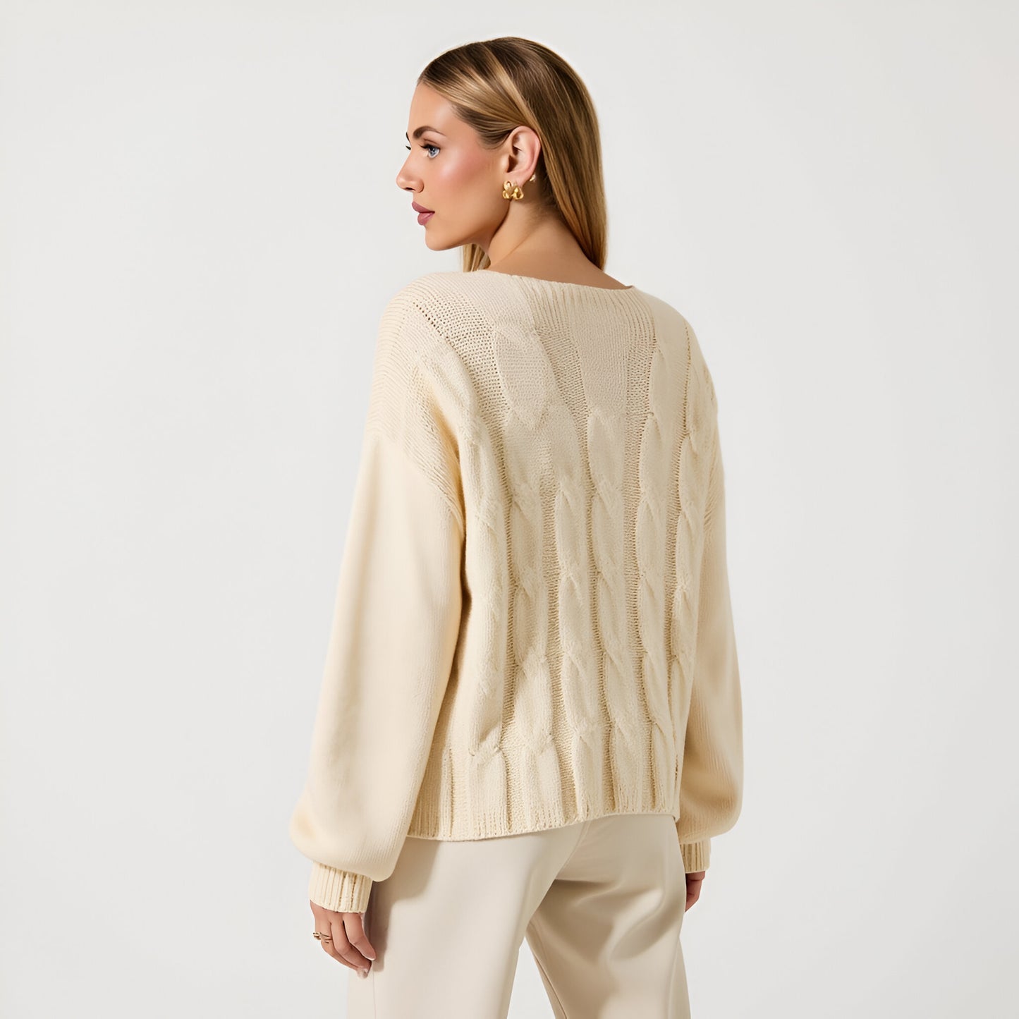 Long Sleeve Cable Knit Tie-Front Cardigan Sweater