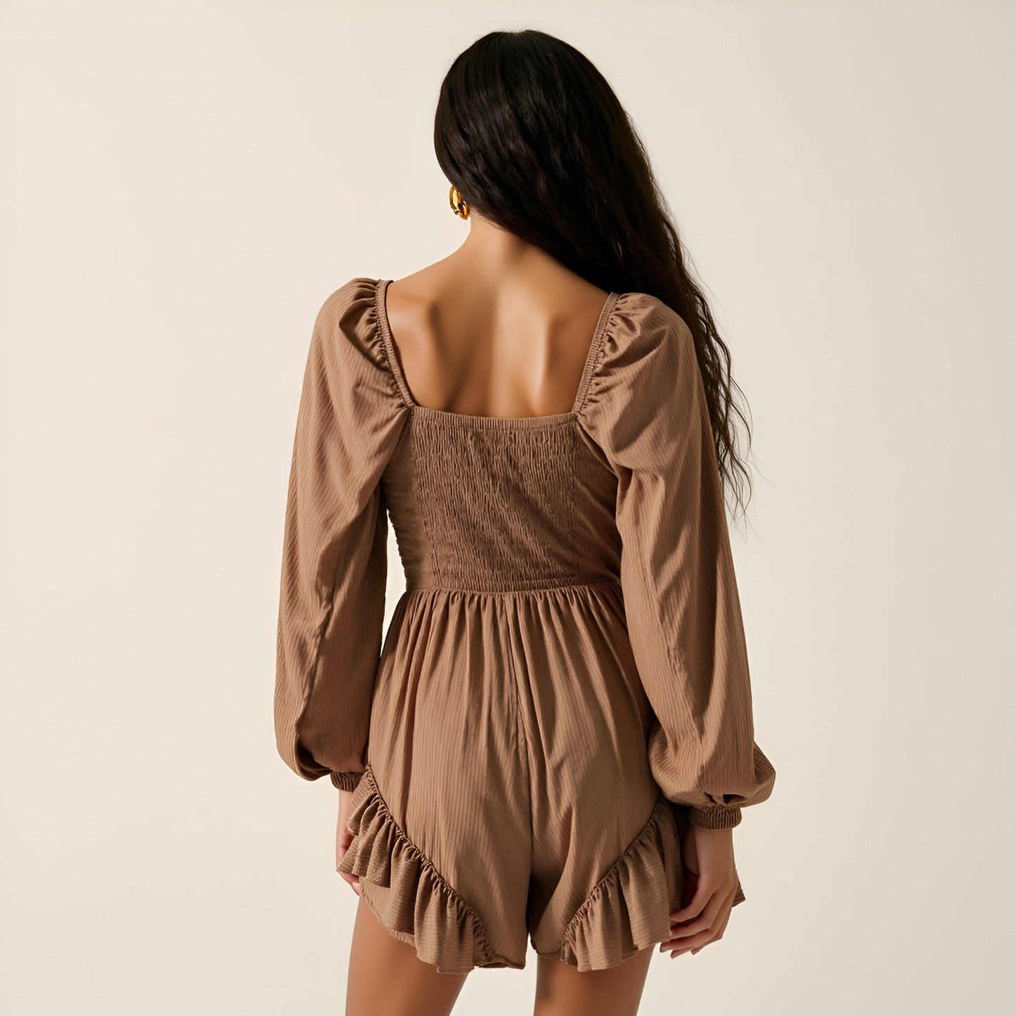 Long Sleeve Smocked Romper with Ruffle Skirt Overlay