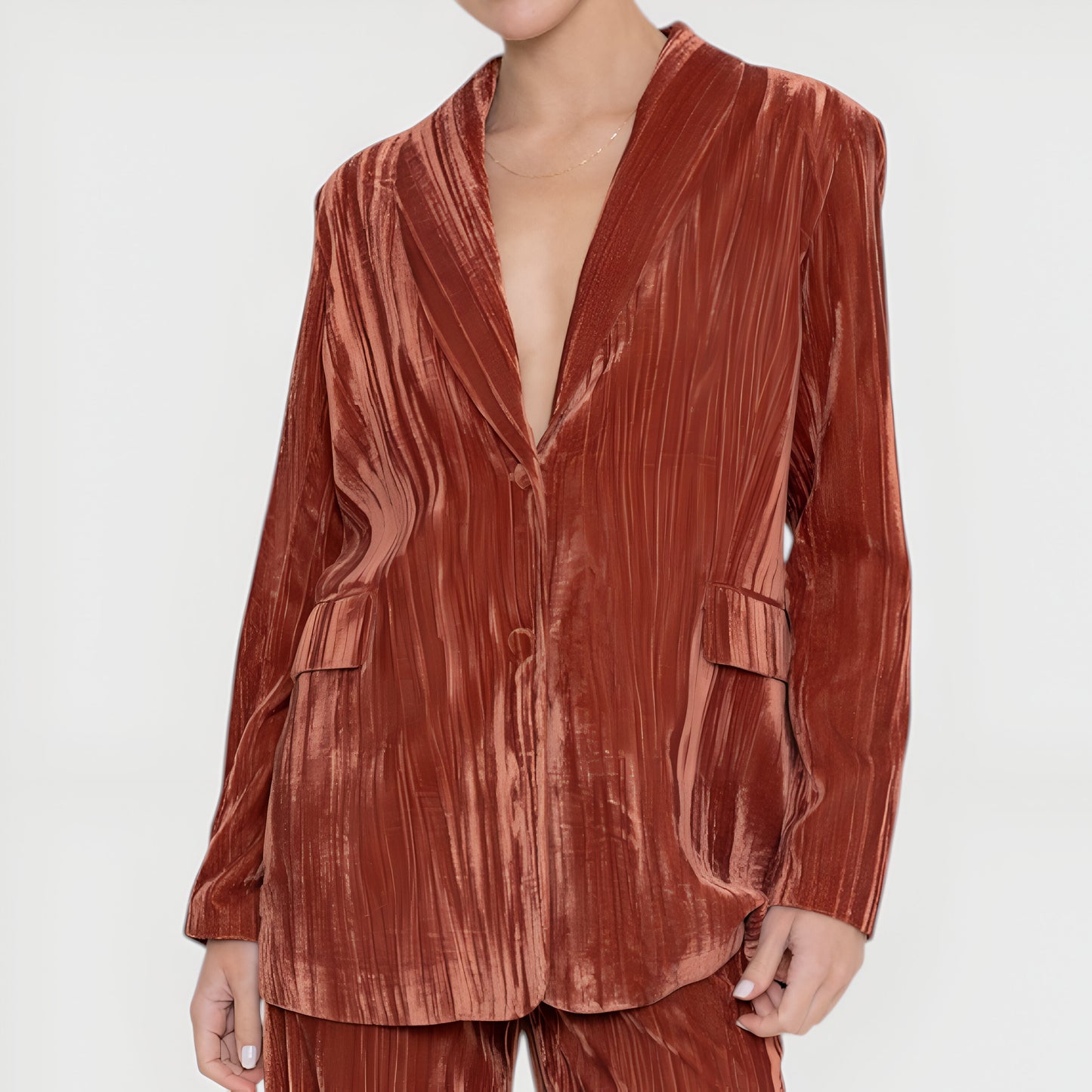 Velvet Single-Breasted Blazer with Shawl Collar and Flap Pockets