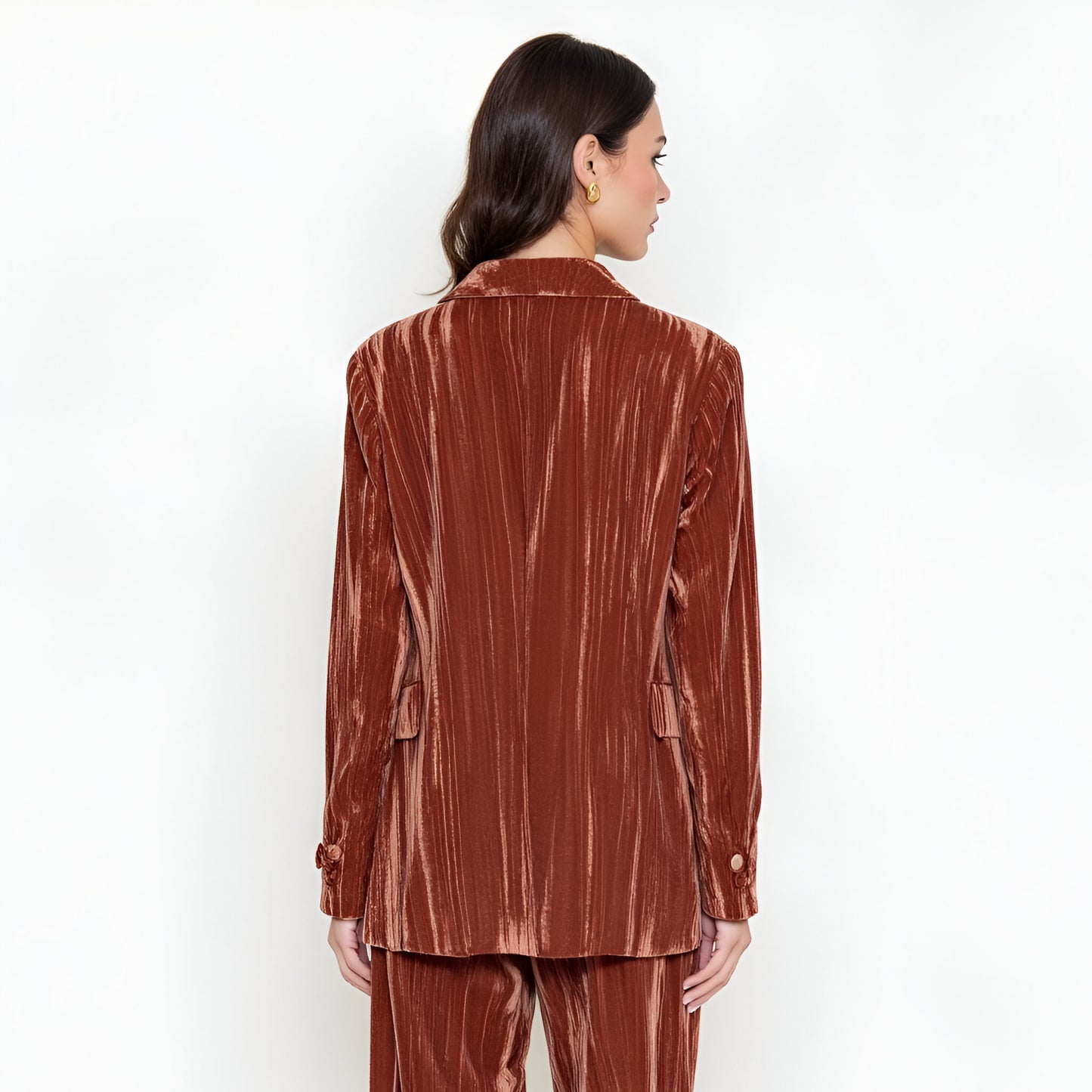 Velvet Single-Breasted Blazer with Shawl Collar and Flap Pockets