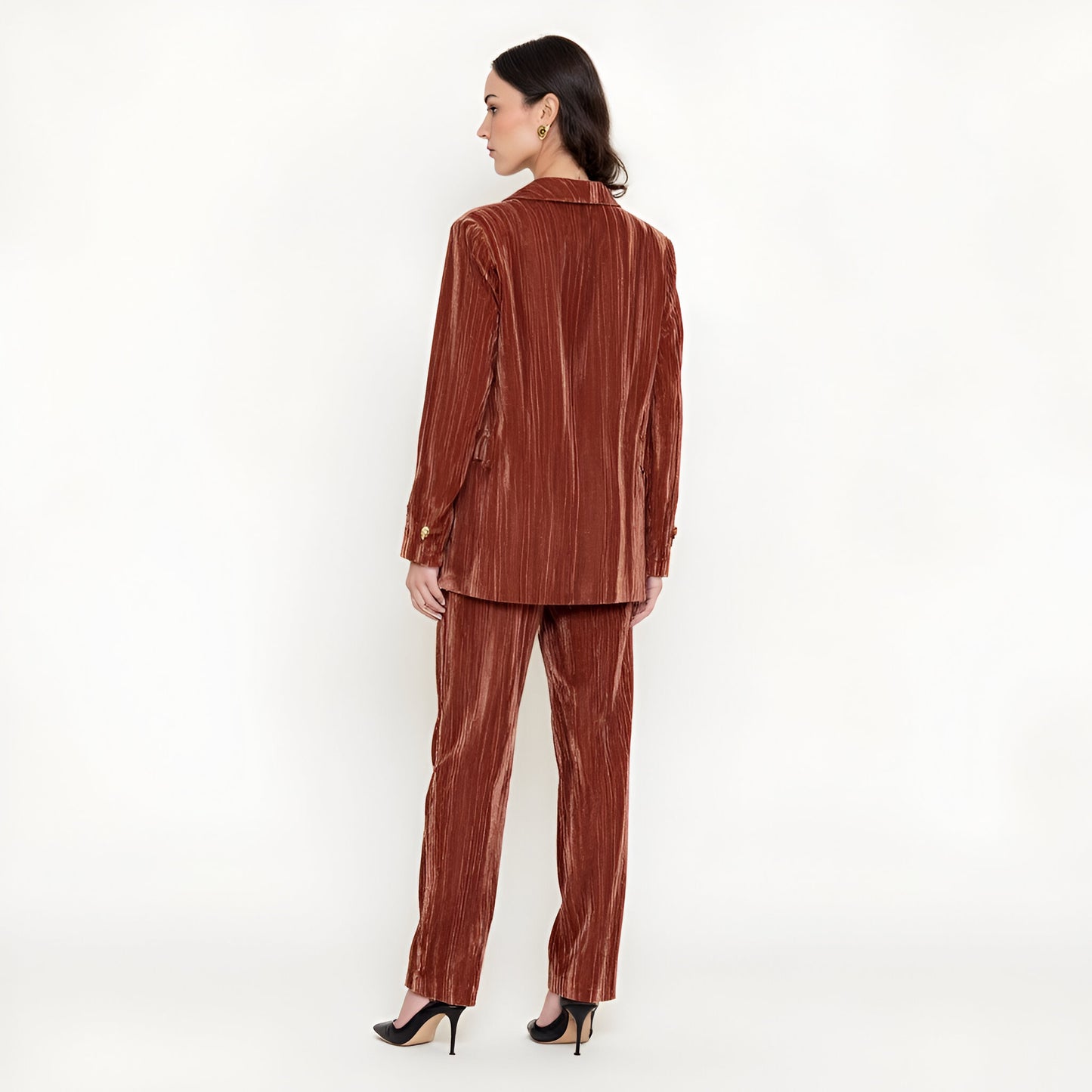 Velvet Single-Breasted Blazer with Shawl Collar and Flap Pockets