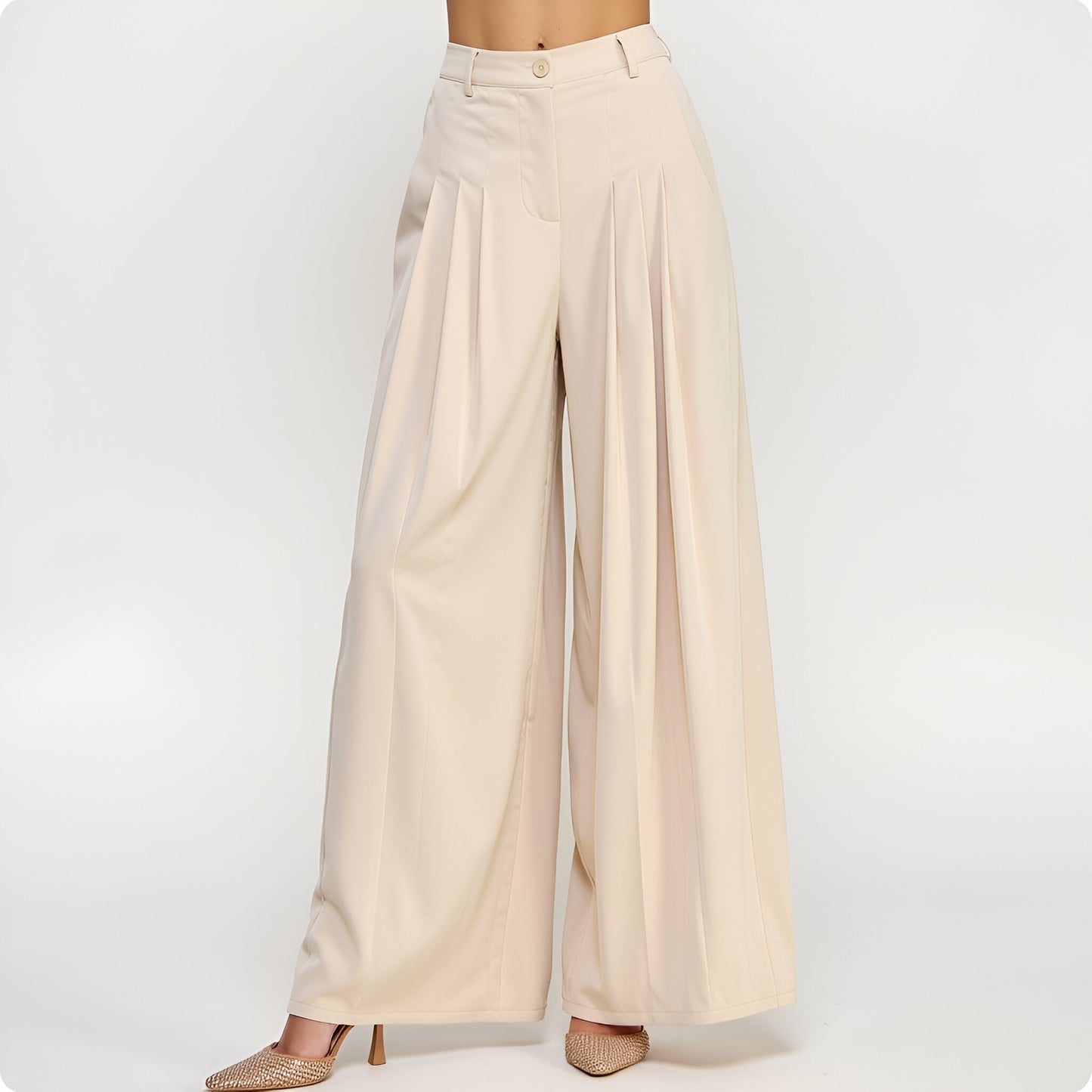 Wide-Leg High Waist Trousers with Pleated Front and Relaxed Tailored Fit