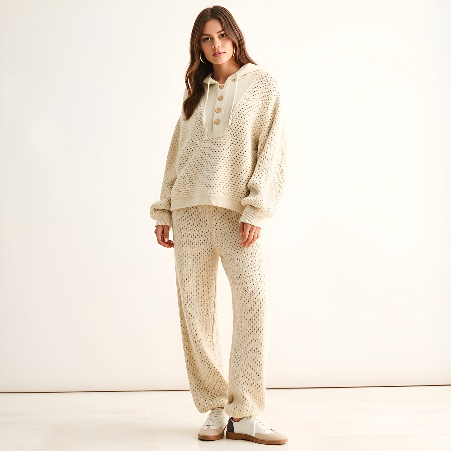 Crochet Knit Wide Leg Lounge Pants with Elastic Waist and Relaxed Silhouette