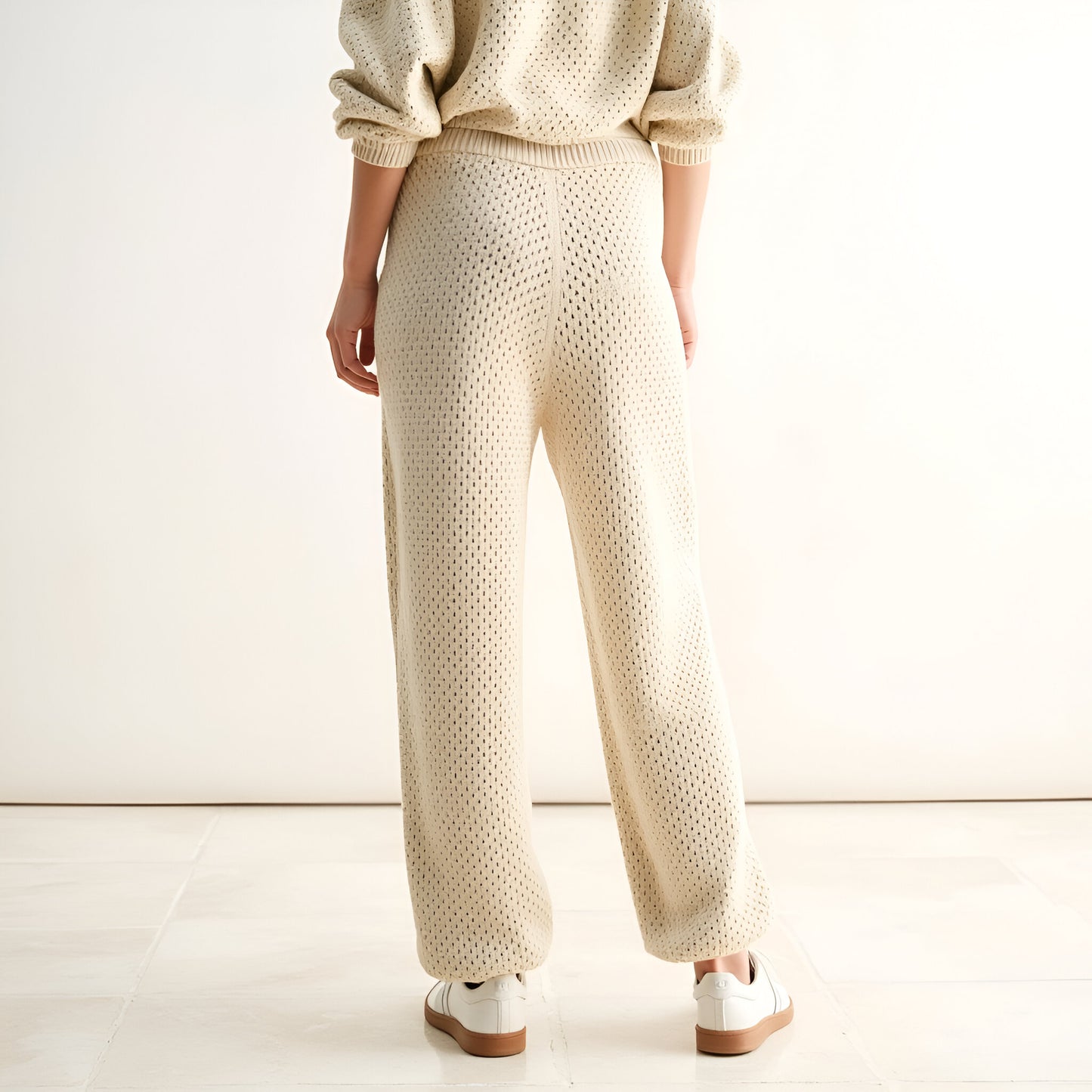 Crochet Knit Wide Leg Lounge Pants with Elastic Waist and Relaxed Silhouette