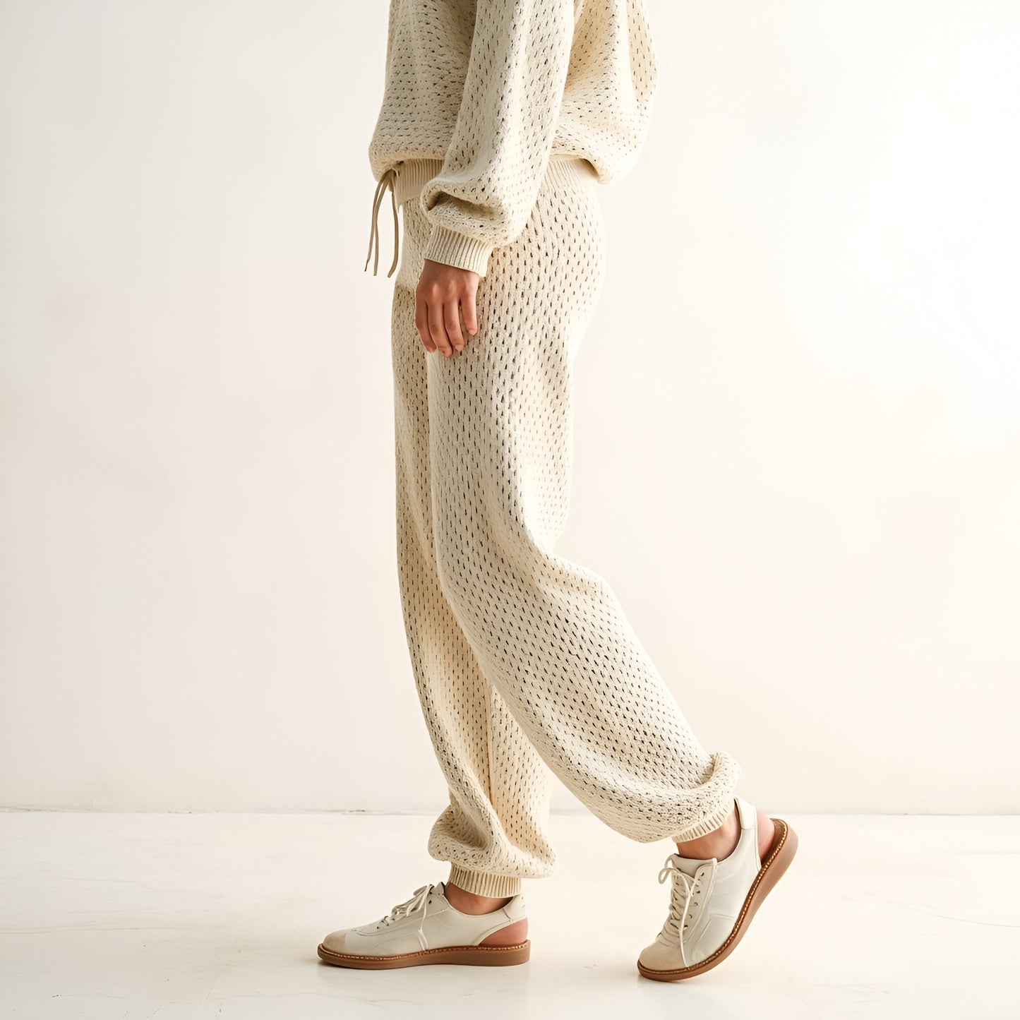 Crochet Knit Wide Leg Lounge Pants with Elastic Waist and Relaxed Silhouette