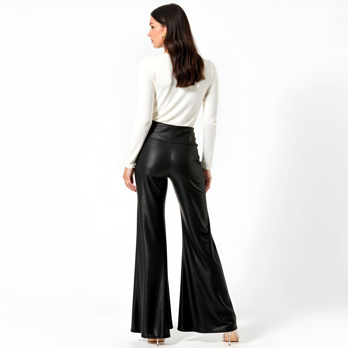 High Waist Wide-Leg Pants with Flared Silhouette and Smooth Finish