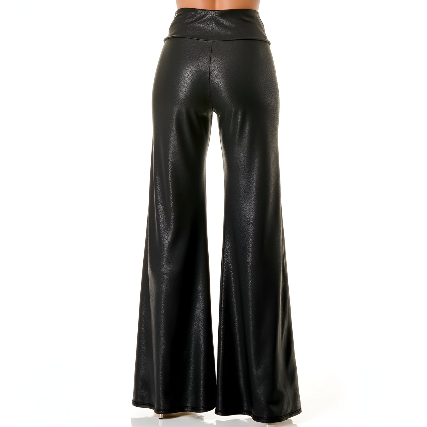 High Waist Wide-Leg Pants with Flared Silhouette and Smooth Finish