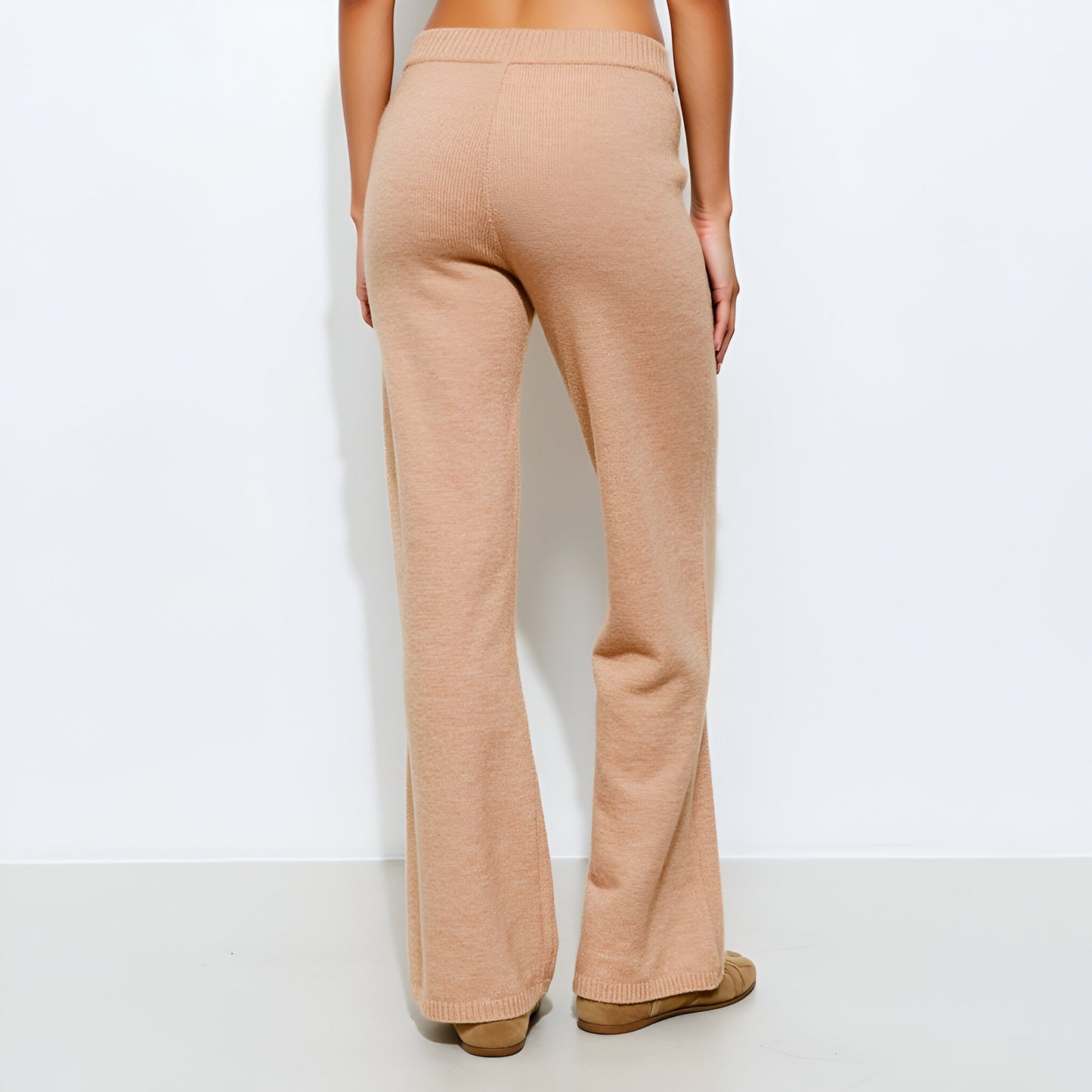 Wide Leg Knit Lounge Pants with Drawstring Waistband and Ribbed Hem Detail