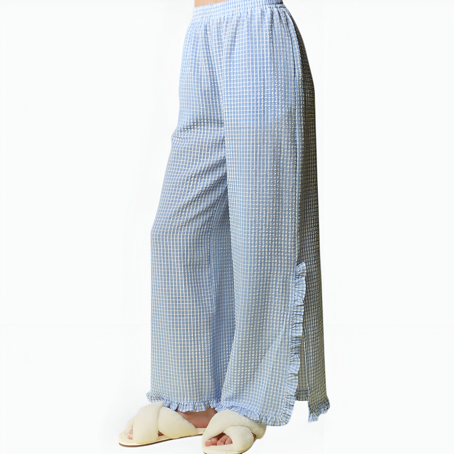 Gingham Wide Leg Pant Set with Smocked Tiered Top and Bow Tie Straps