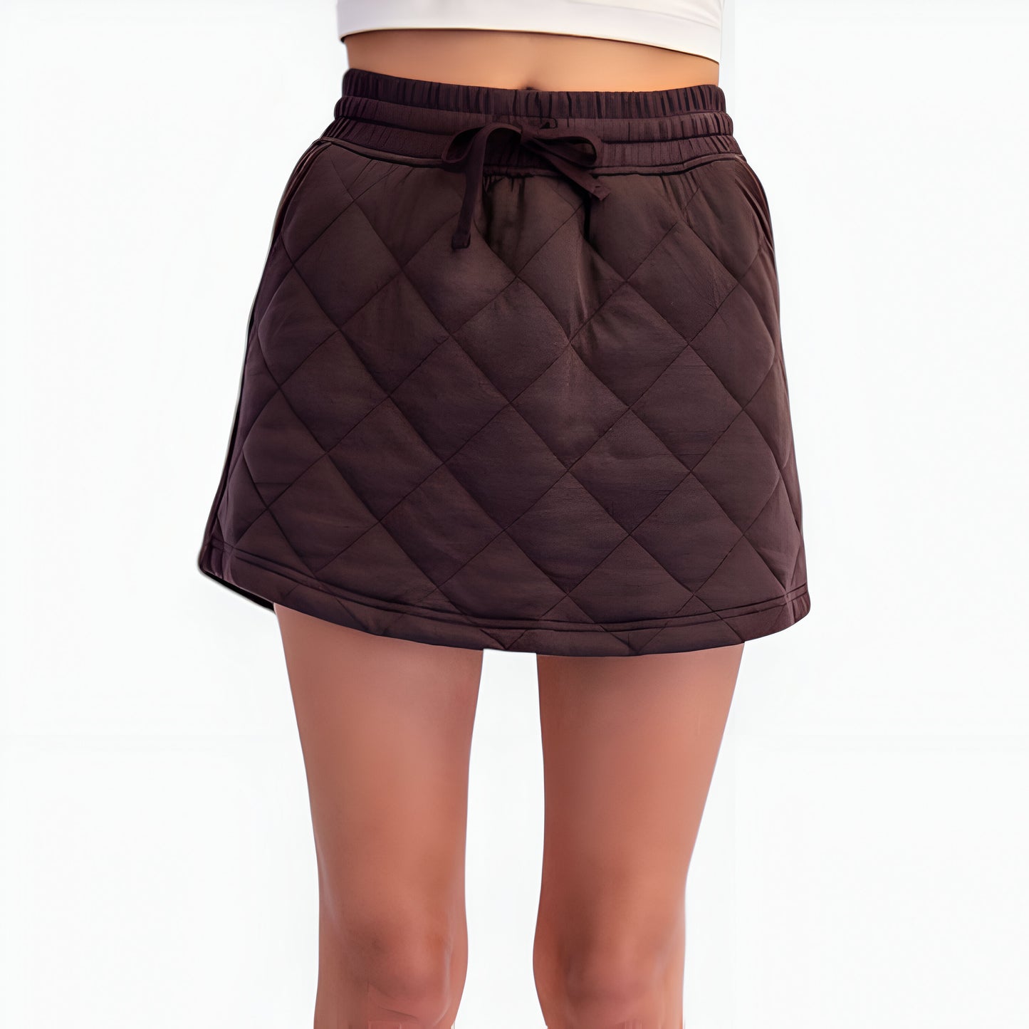 Quilted Knit Skort with Drawstring Waist and Side Pockets
