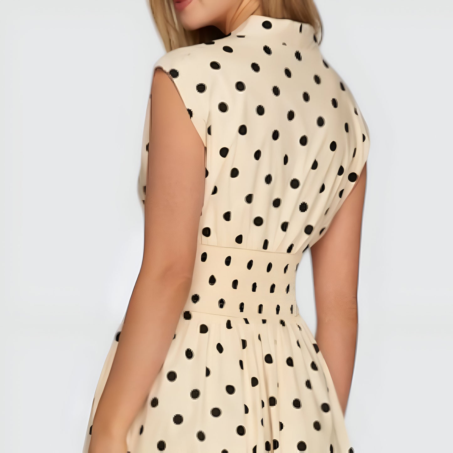 Polka Dot Midi Shirt Dress with Cap Sleeves and Button Front
