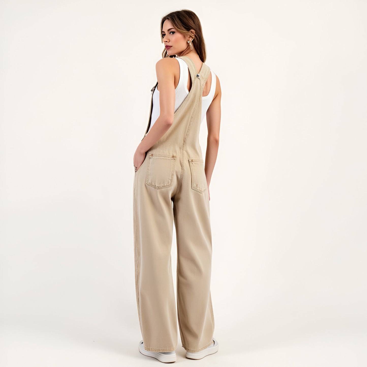 Wide Leg Overalls with Adjustable Straps and Side Button Detail