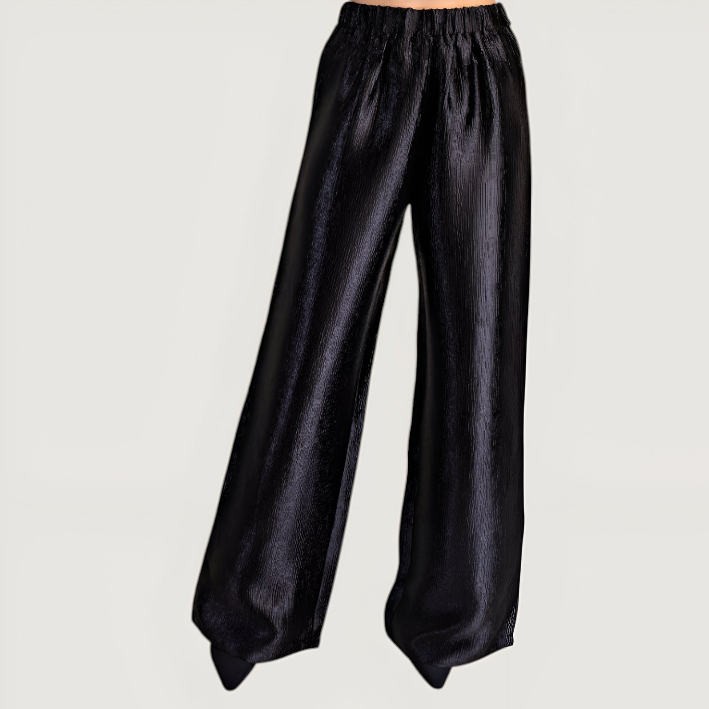 Wide Leg Satin Pants with Elastic Waist and Flowing Full-Length Fit