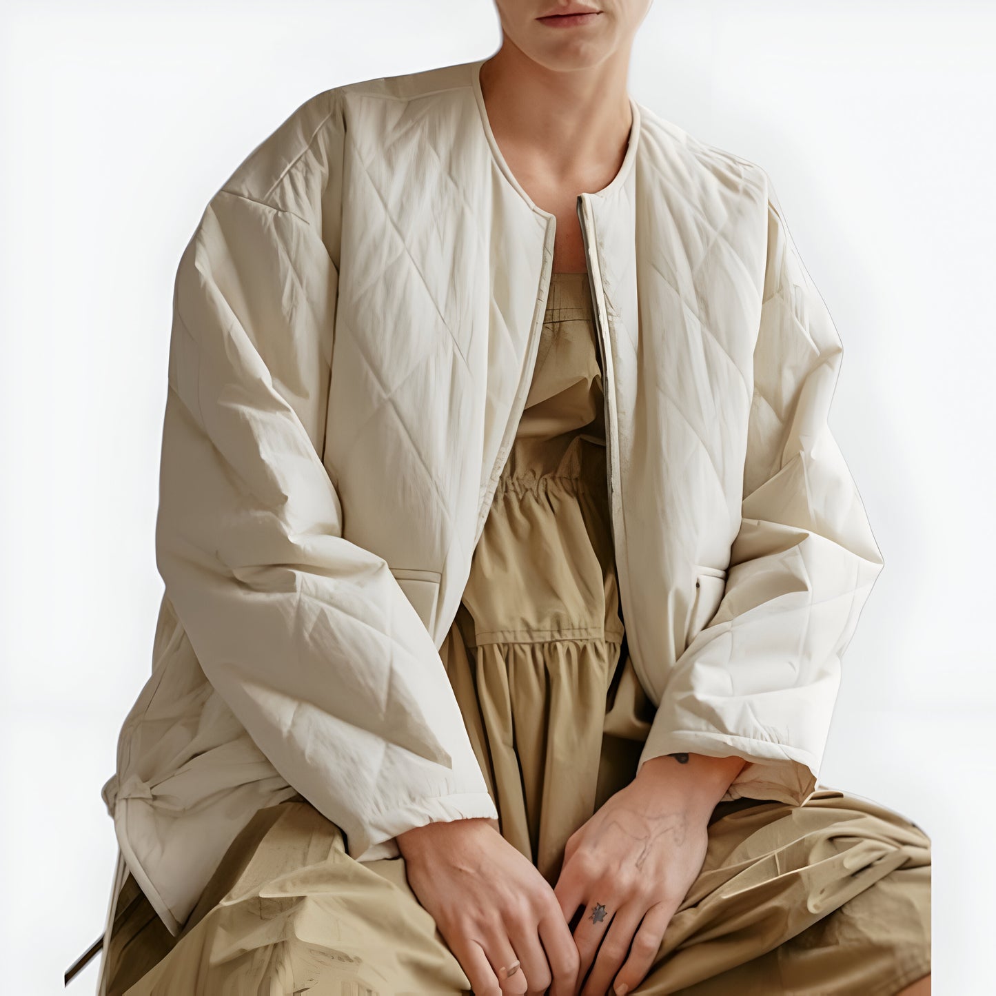 Diamond Quilted Zip-Front Jacket with Flap Pockets and Clean Collarless Cut