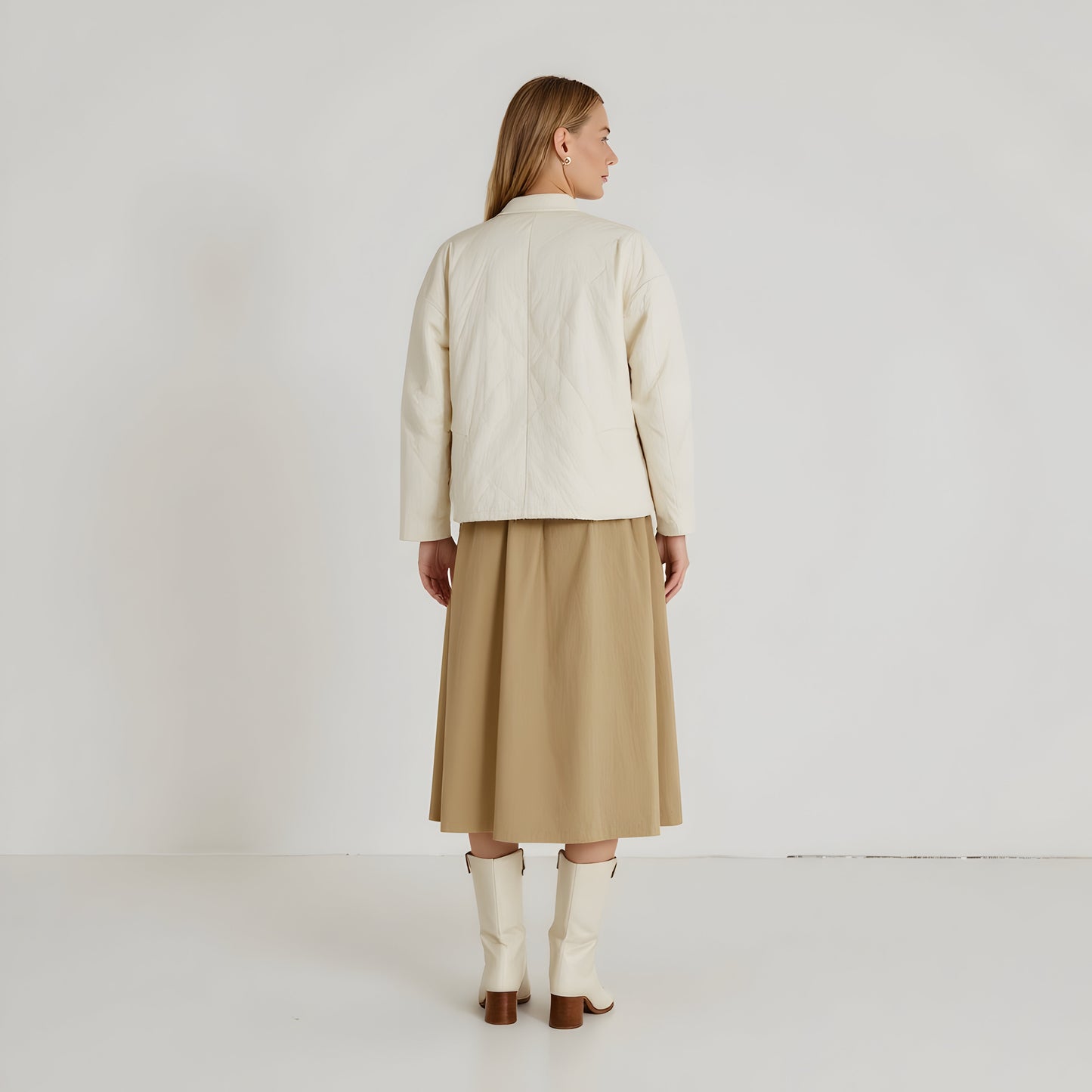Diamond Quilted Zip-Front Jacket with Flap Pockets and Clean Collarless Cut