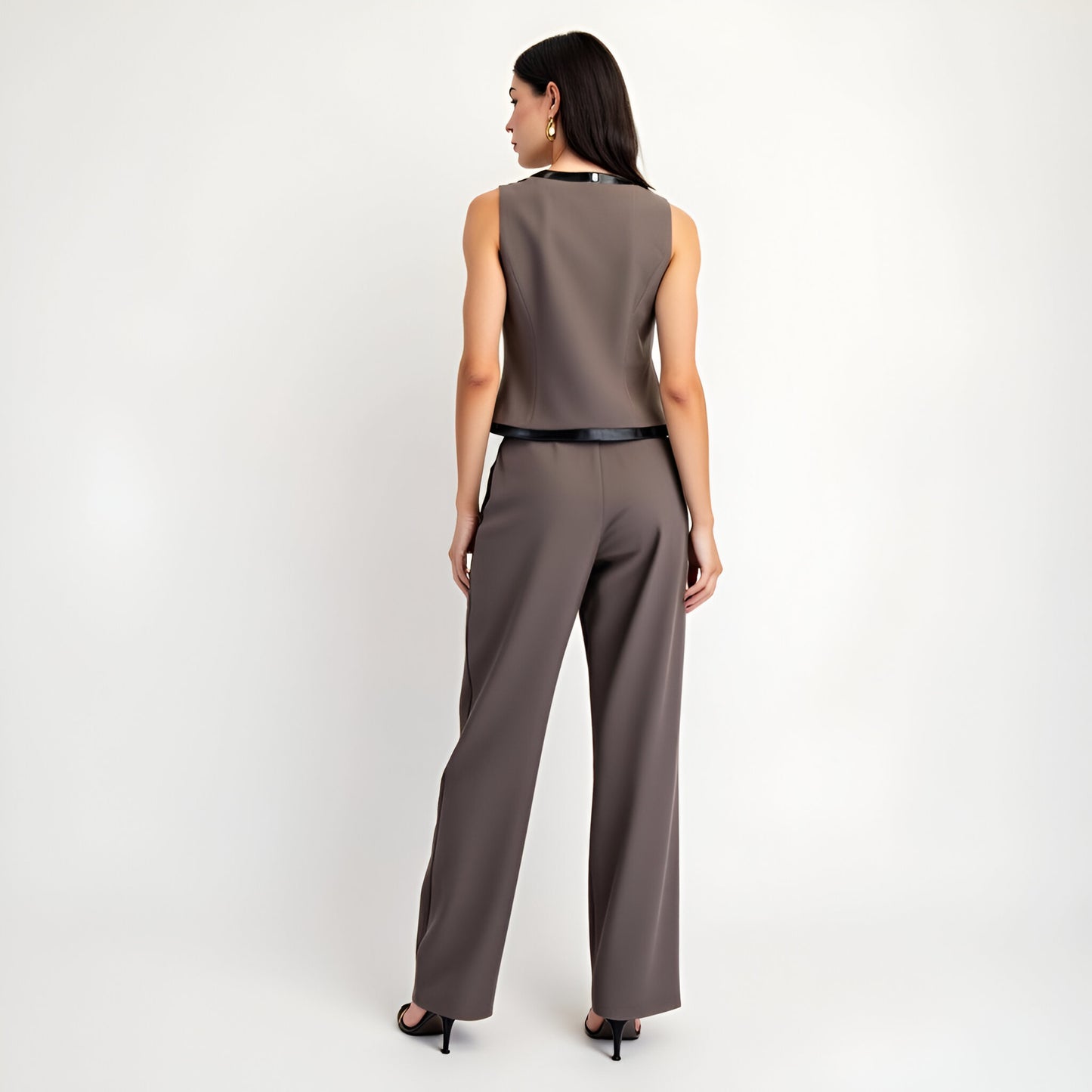 Sleeveless Tailored Top with Satin Trim and Decorative Buttons