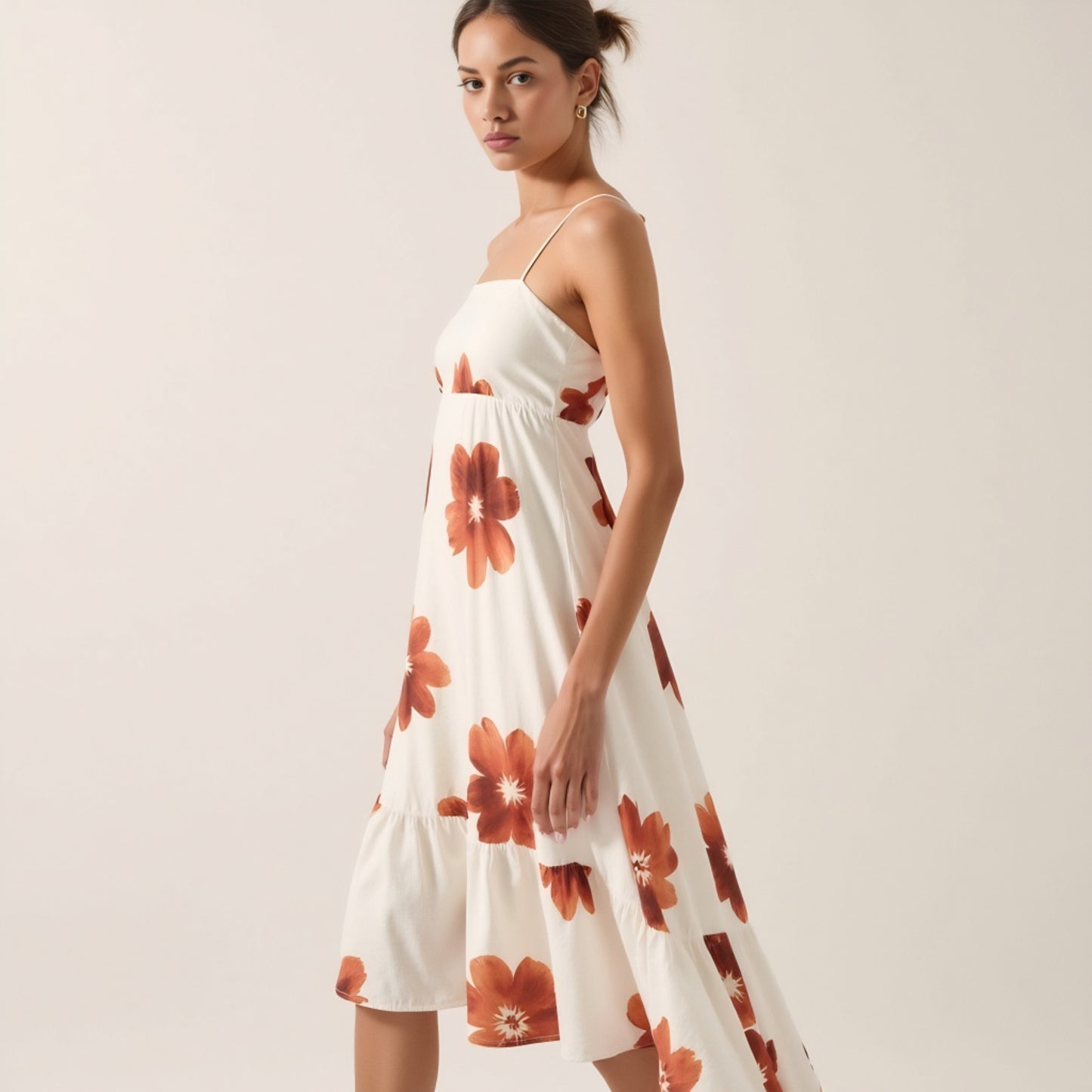 Strappy High Low Dress with Watercolor Floral Print and Smocked Back