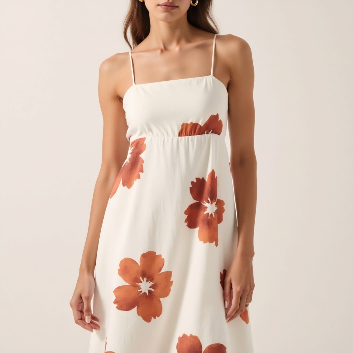 Strappy High Low Dress with Watercolor Floral Print and Smocked Back