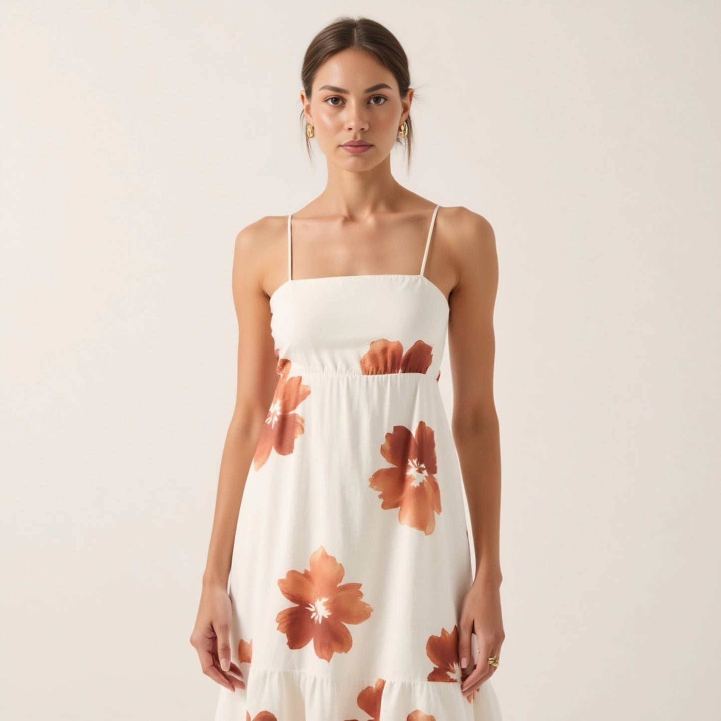 Strappy High Low Dress with Watercolor Floral Print and Smocked Back