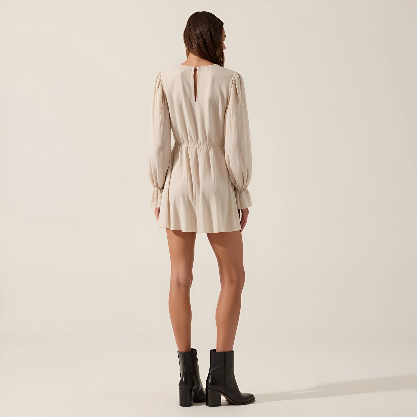 Solid Knit Romper with V-Neck Tie Closure, Cascading Ruffles and Long Bubble Sleeves