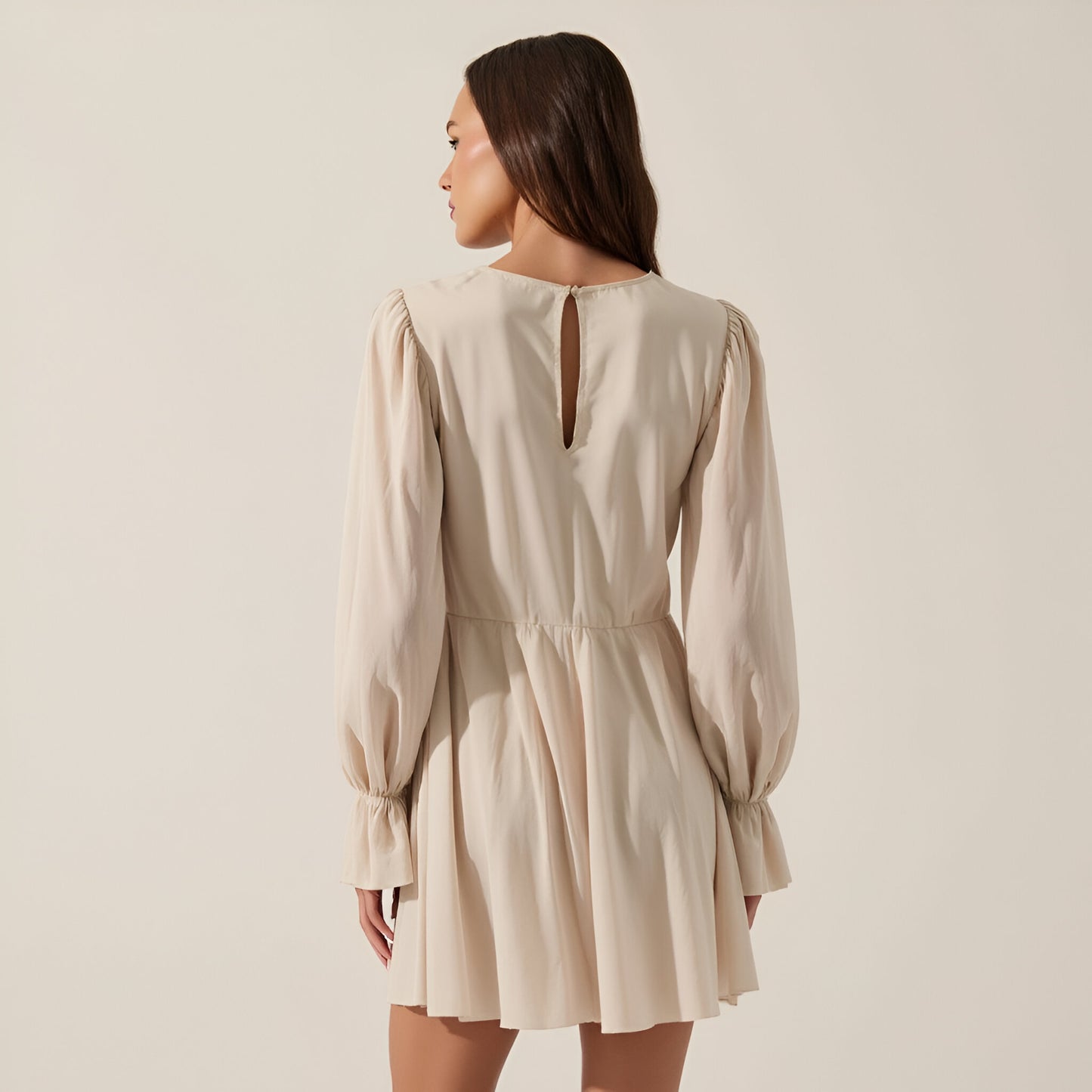Solid Knit Romper with V-Neck Tie Closure, Cascading Ruffles and Long Bubble Sleeves