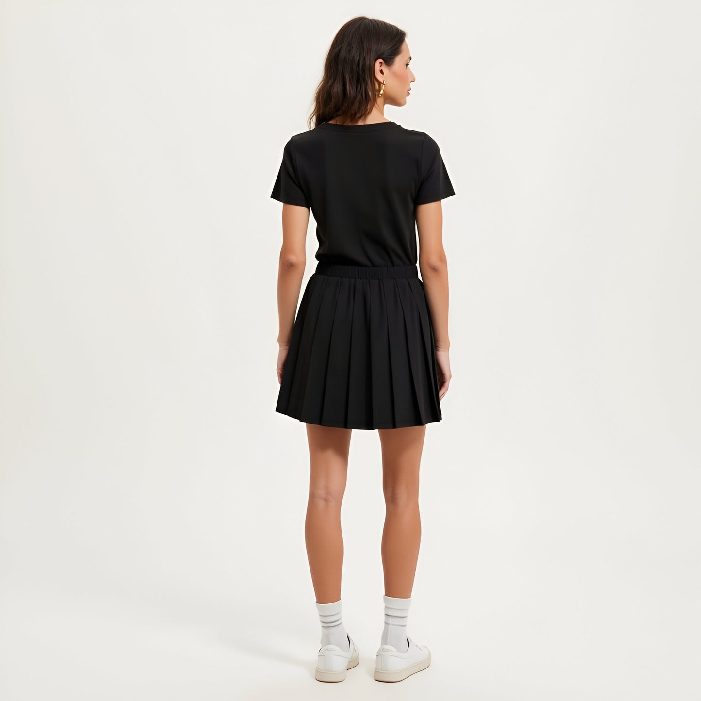 Pleated Mini Skirt with Elastic Waistband in Structured Woven Fabric