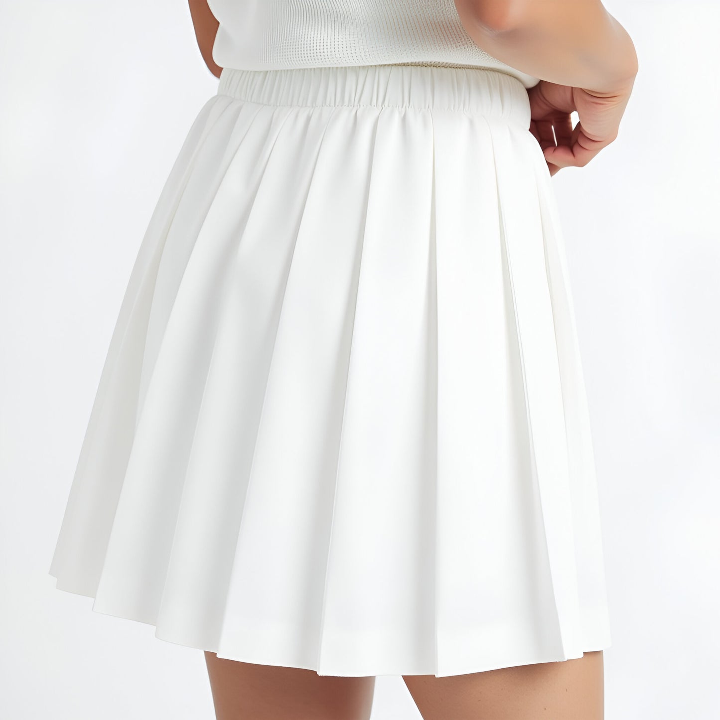 Pleated Mini Skirt with Elastic Waistband in Structured Woven Fabric
