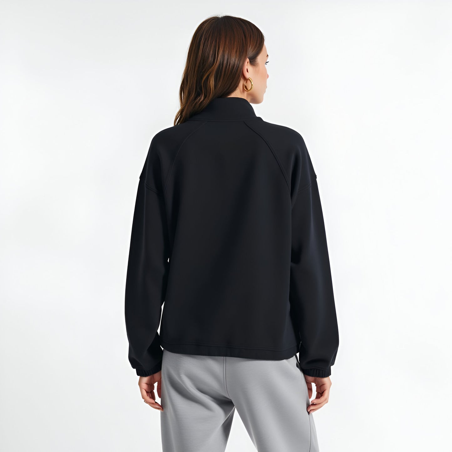 Scuba Quarter Zip Pullover Sweatshirt with Stand Collar and Ribbed Cuffs