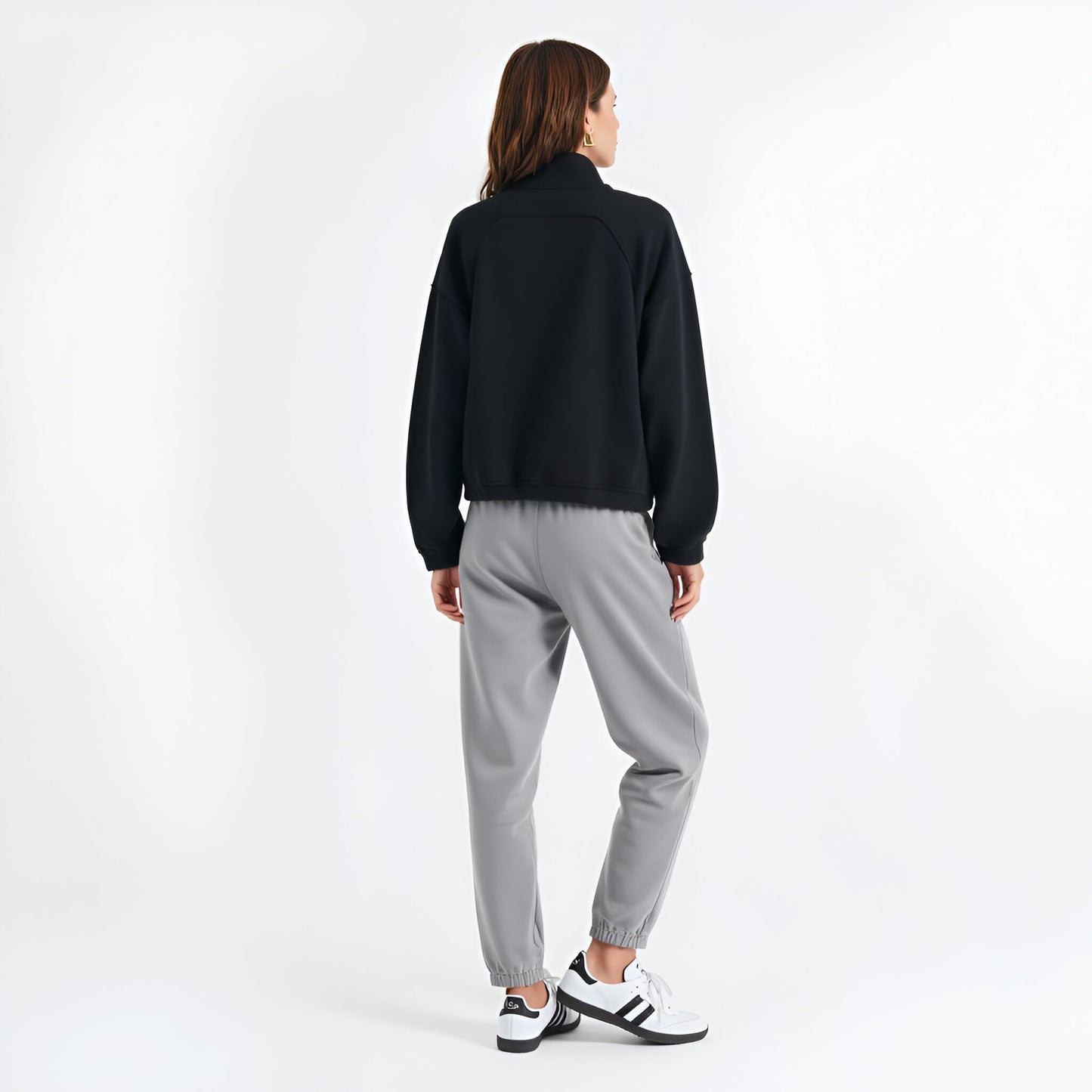 Scuba Quarter Zip Pullover Sweatshirt with Stand Collar and Ribbed Cuffs