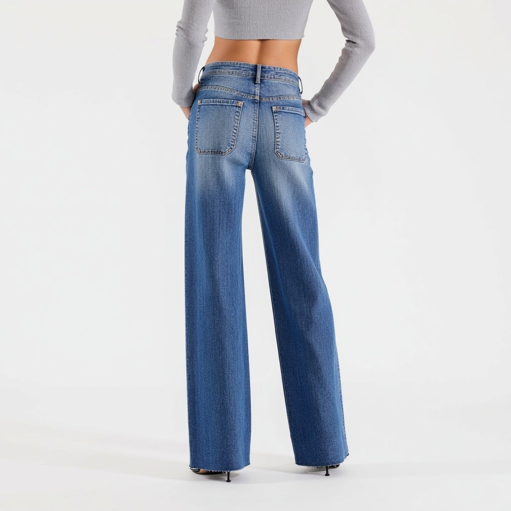 High Waist Light Wash Wide Leg Jeans with Statement Cuffs