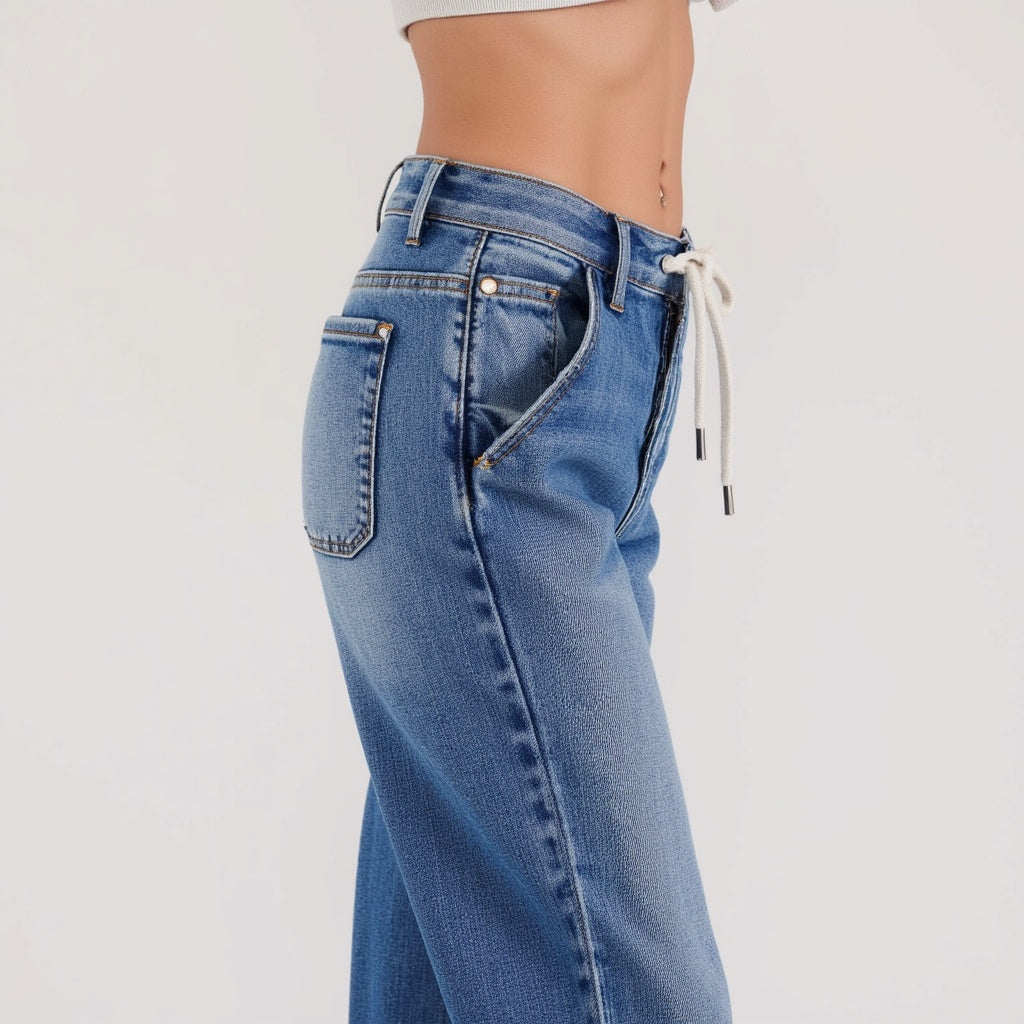High Waist Light Wash Wide Leg Jeans with Statement Cuffs