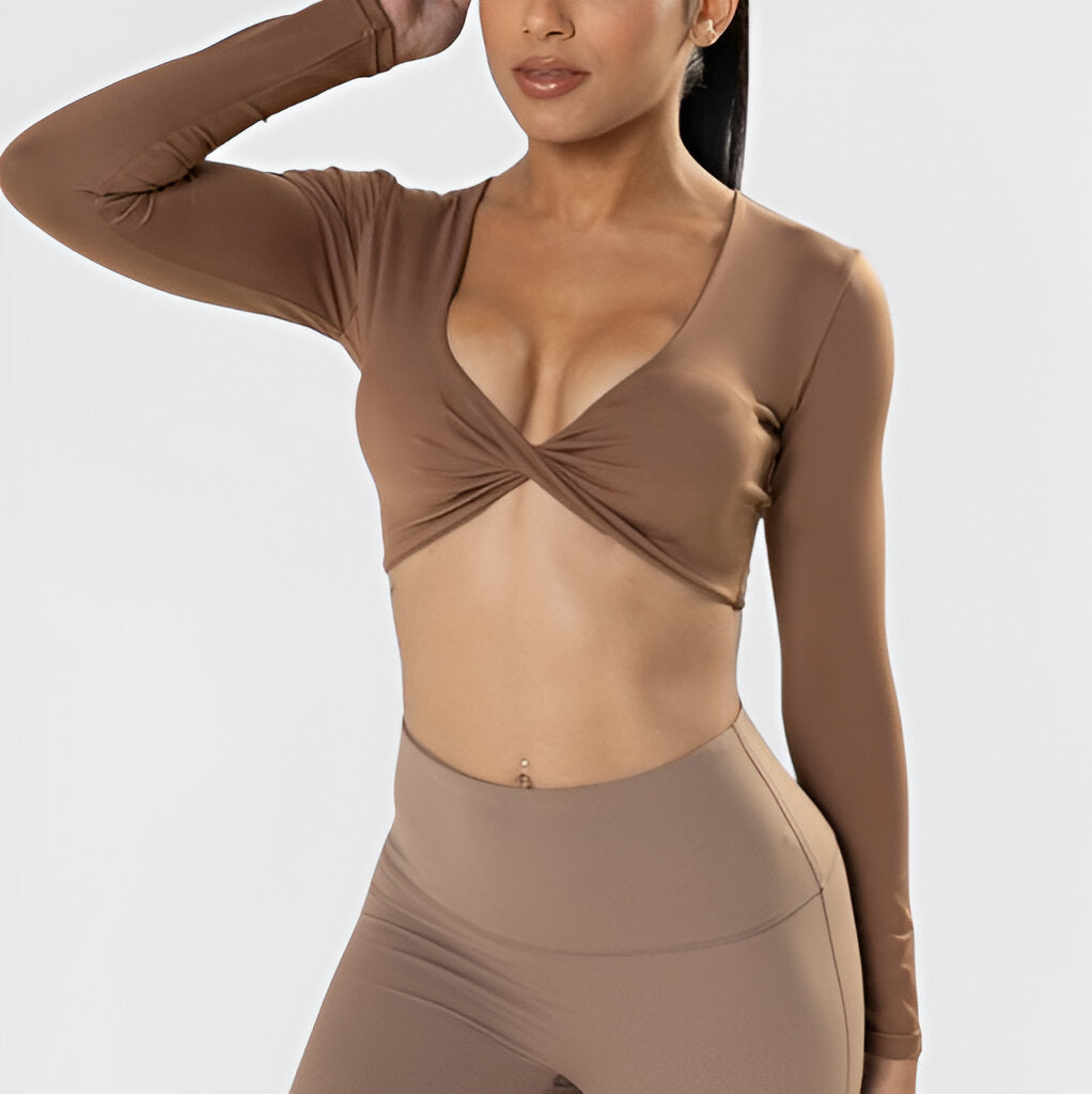 Active Long Sleeve Twist-Front Crop Top