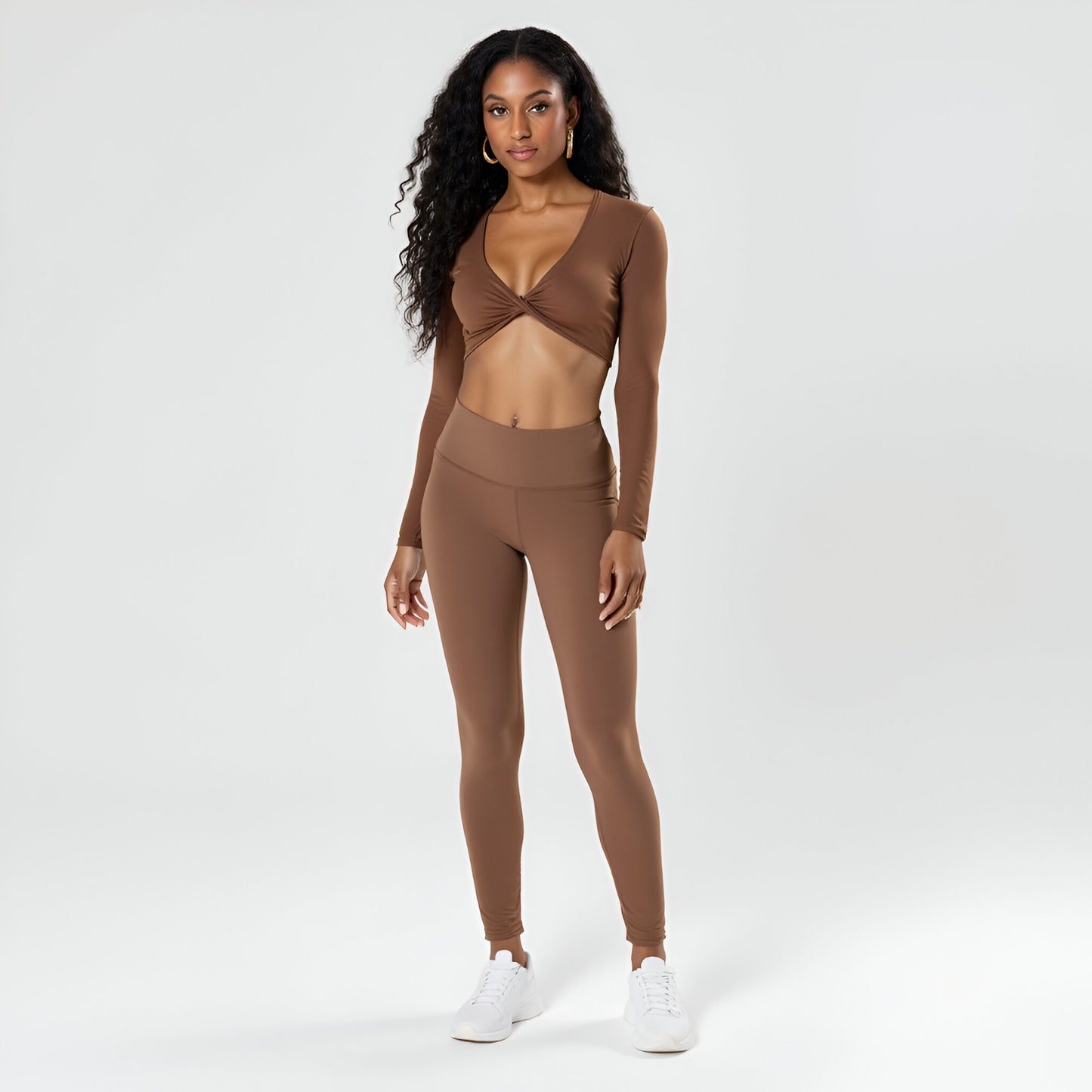 Active Long Sleeve Twist-Front Crop Top