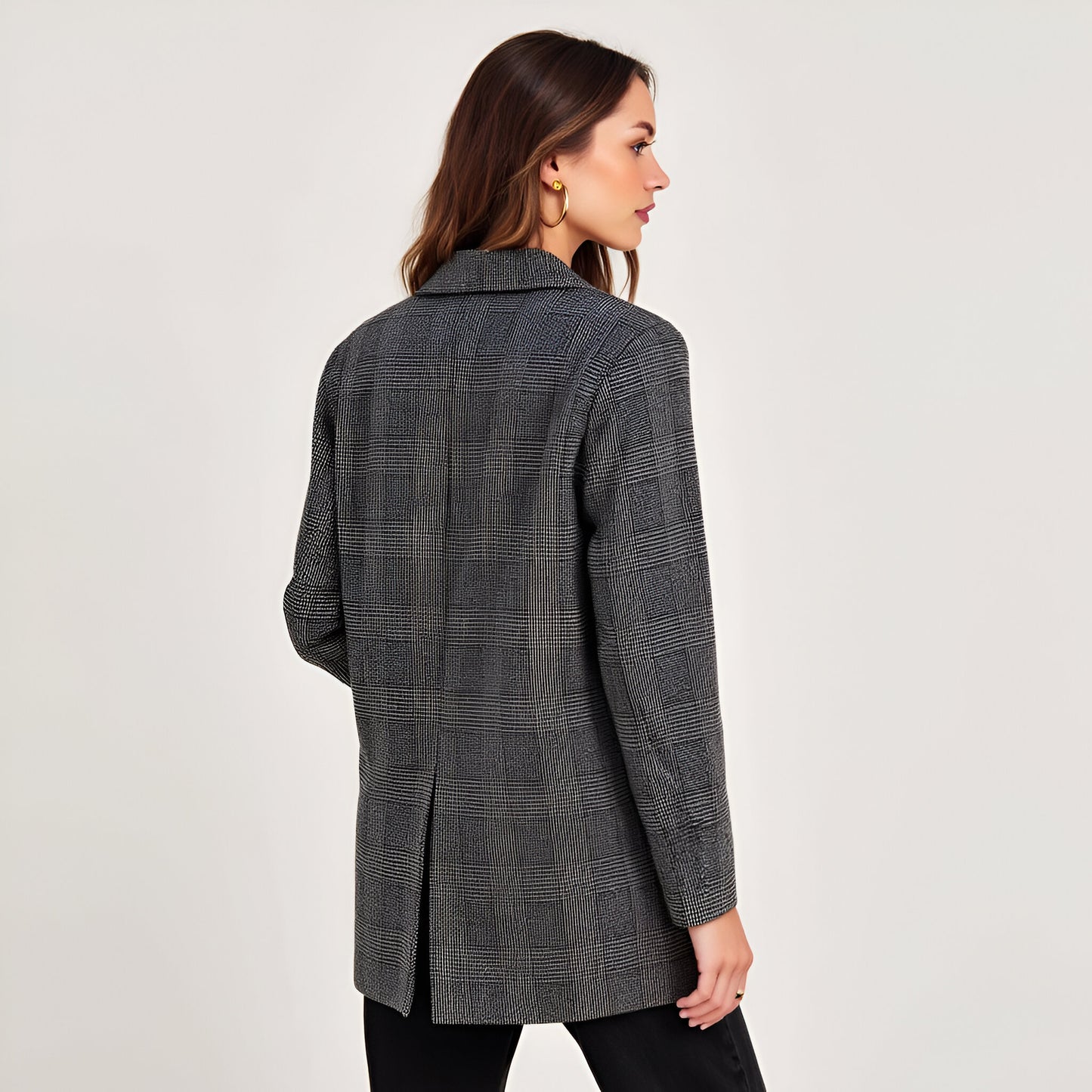 Plaid Single-Breasted Blazer with Notched Lapels and Front Pockets