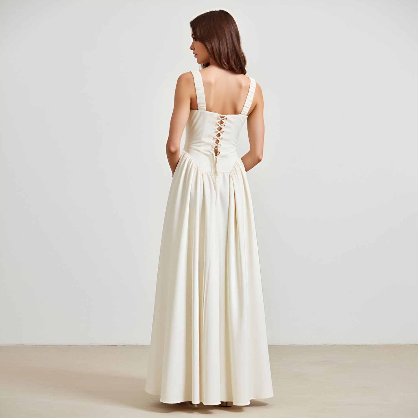 Square Neck Empire Waist Gown with Gathered Bust and Full Skirt