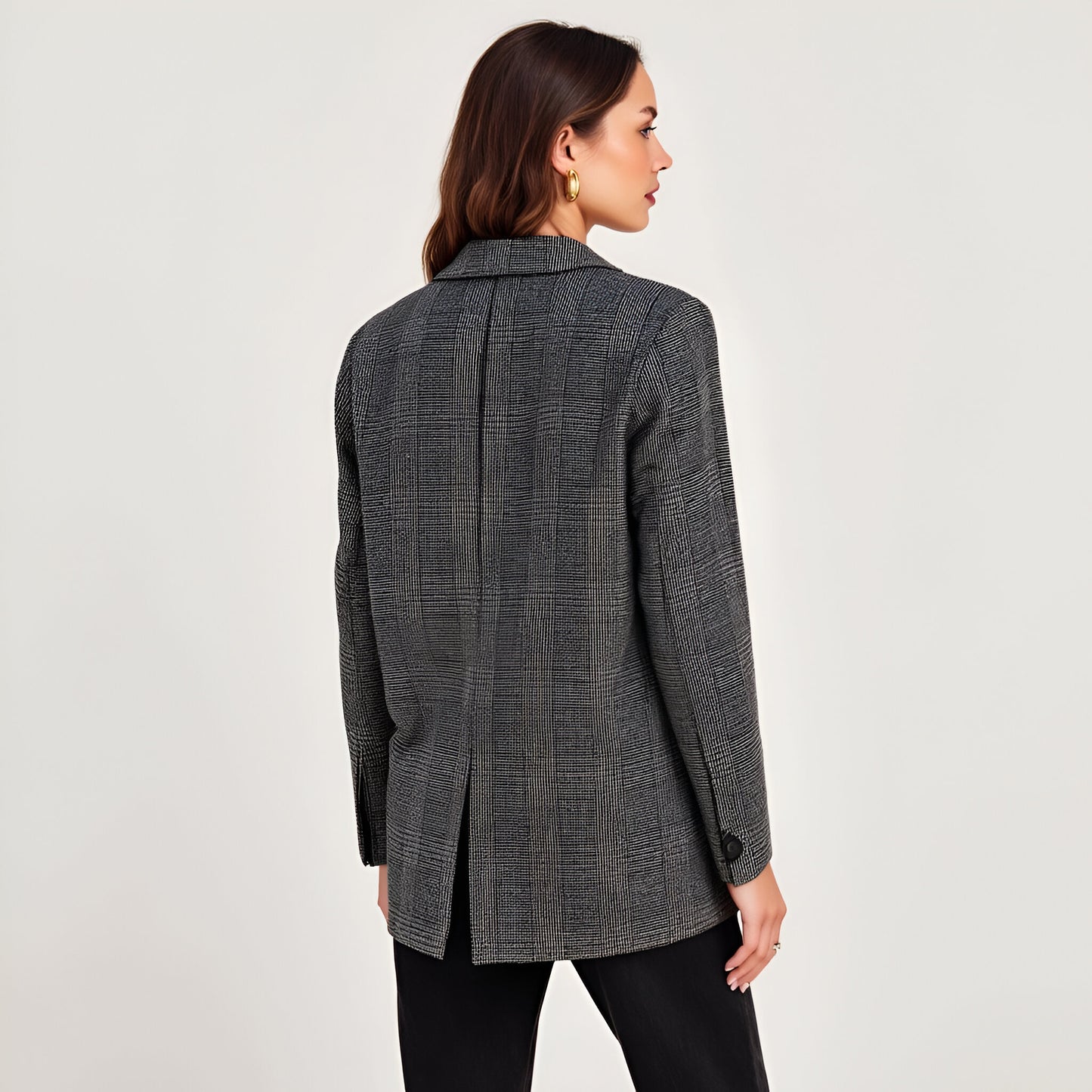 Plaid Single-Breasted Blazer with Notched Lapels and Front Pockets