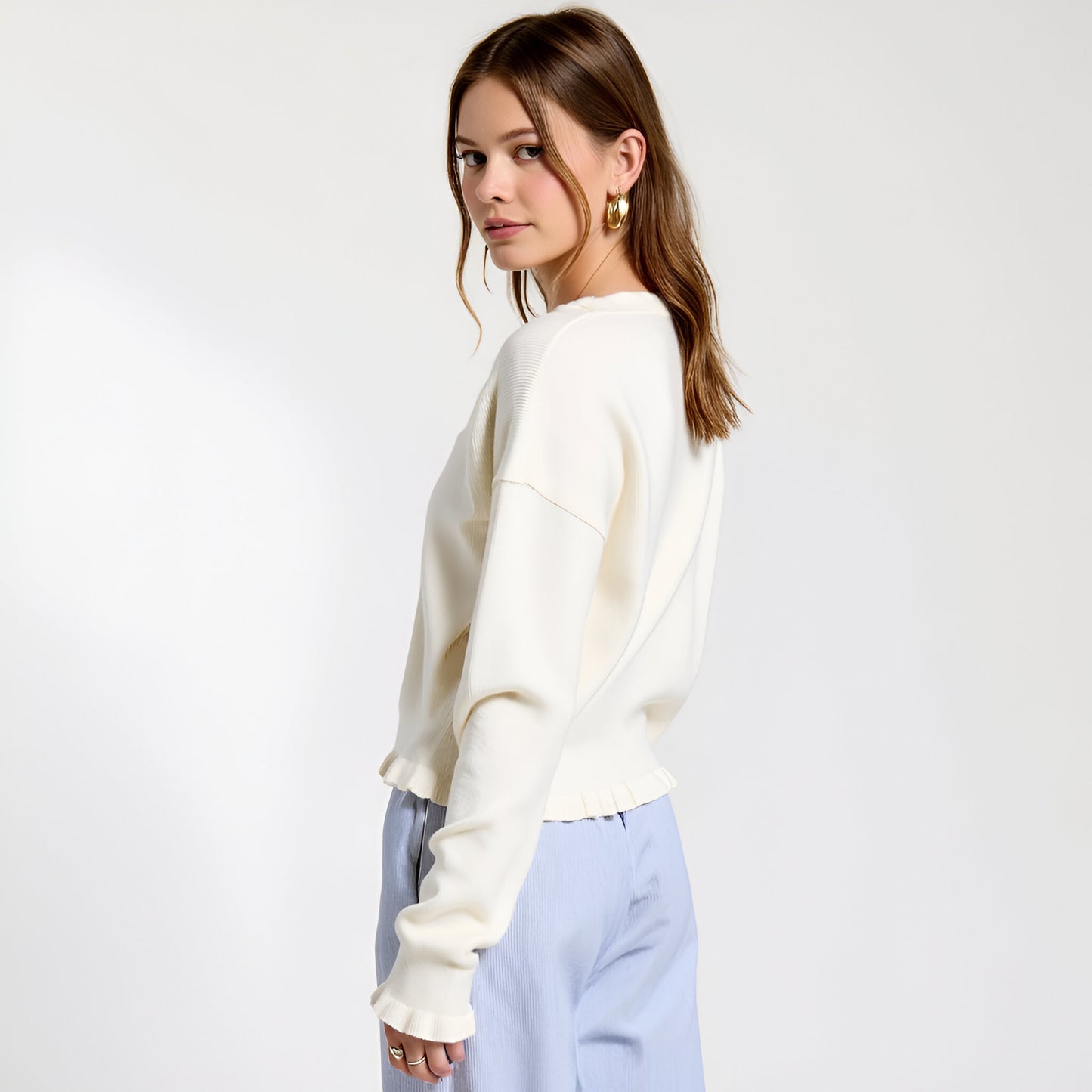 V-Neck Knit Cardigan with Flower Appliqué and Relaxed Fit