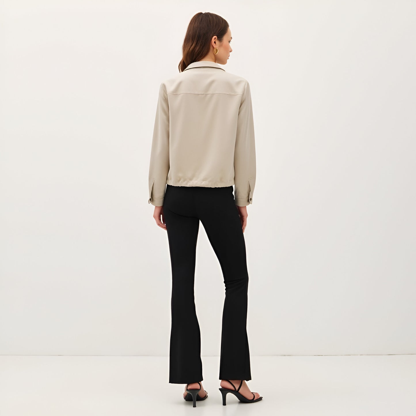 Cropped Utility Jacket with Snap Buttons and Adjustable Drawstring Hem