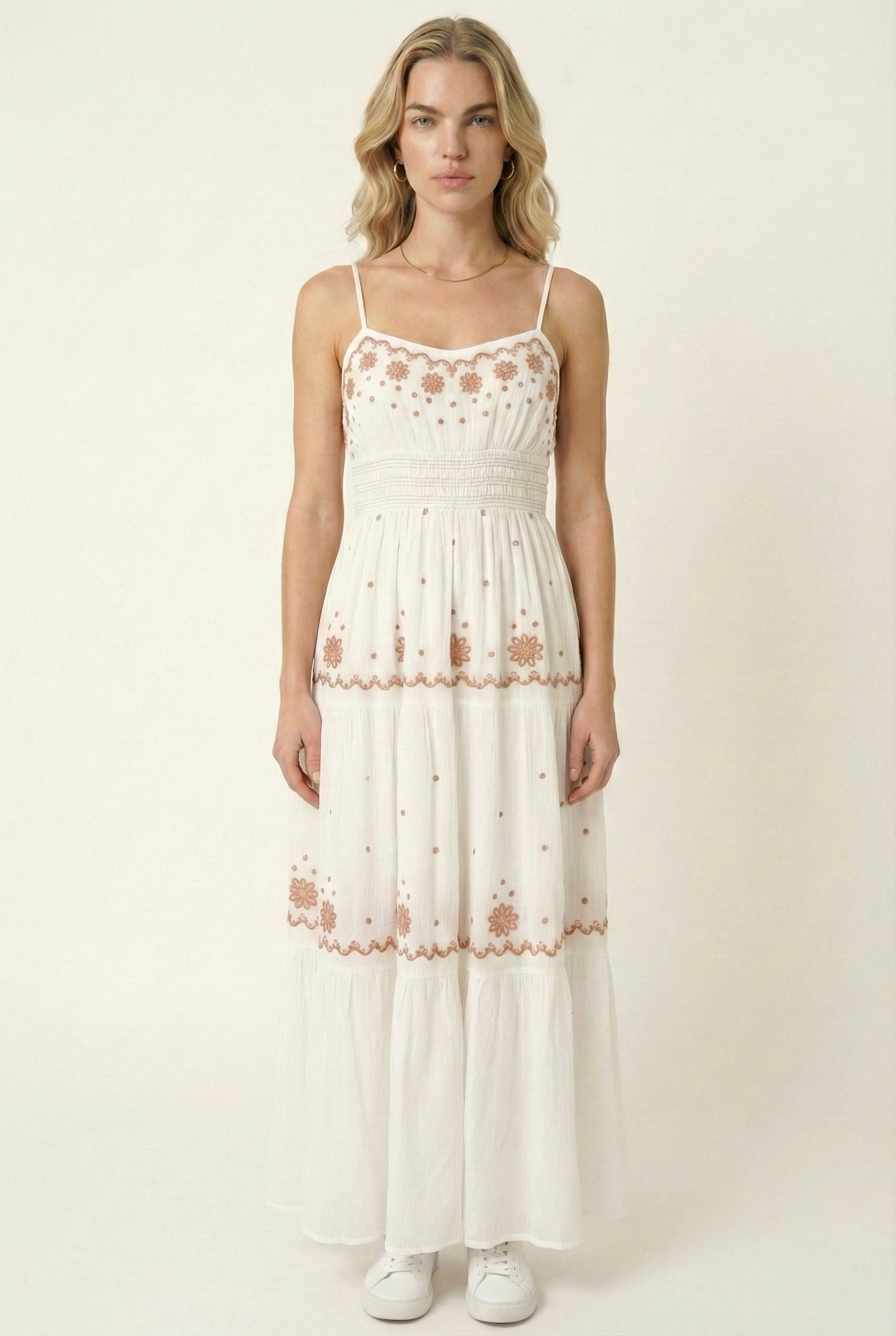 embroidered lace tiered dress Morgan & Co 13148 Long Formal Prom Sequin Dress main image 0