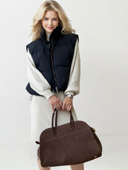 Oversized Puffer Vest with High Collar and Zipper Closure