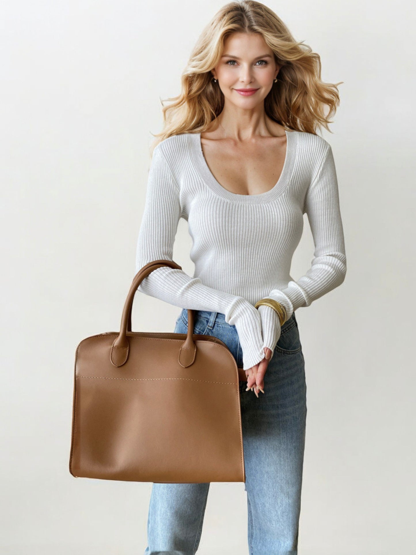 Long Sleeve Ribbed Knit Scoop Neck Top