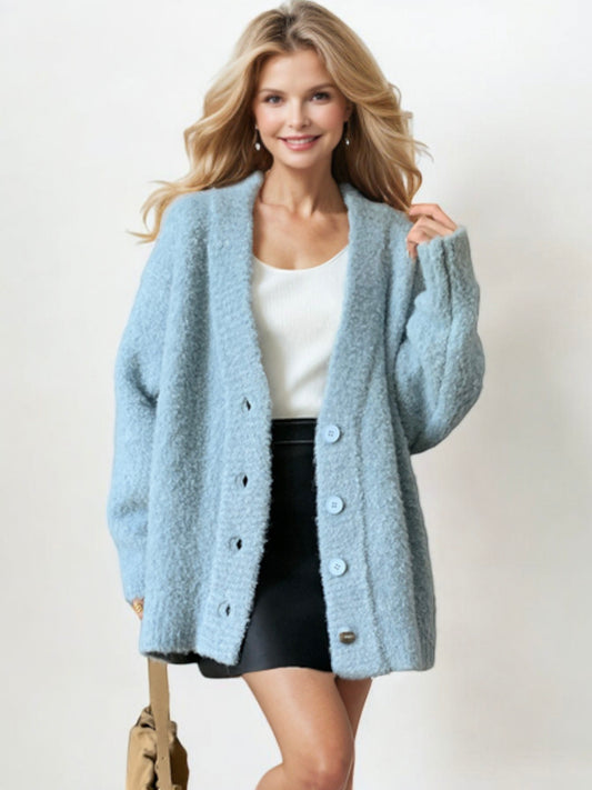 Oversized Button-Up Knit Cardigan with Textured Finish