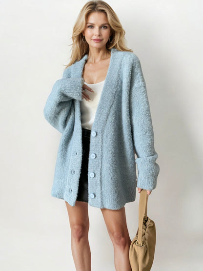 Oversized Button-Up Knit Cardigan with Textured Finish