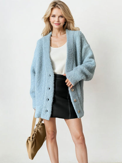 Oversized Button-Up Knit Cardigan with Textured Finish