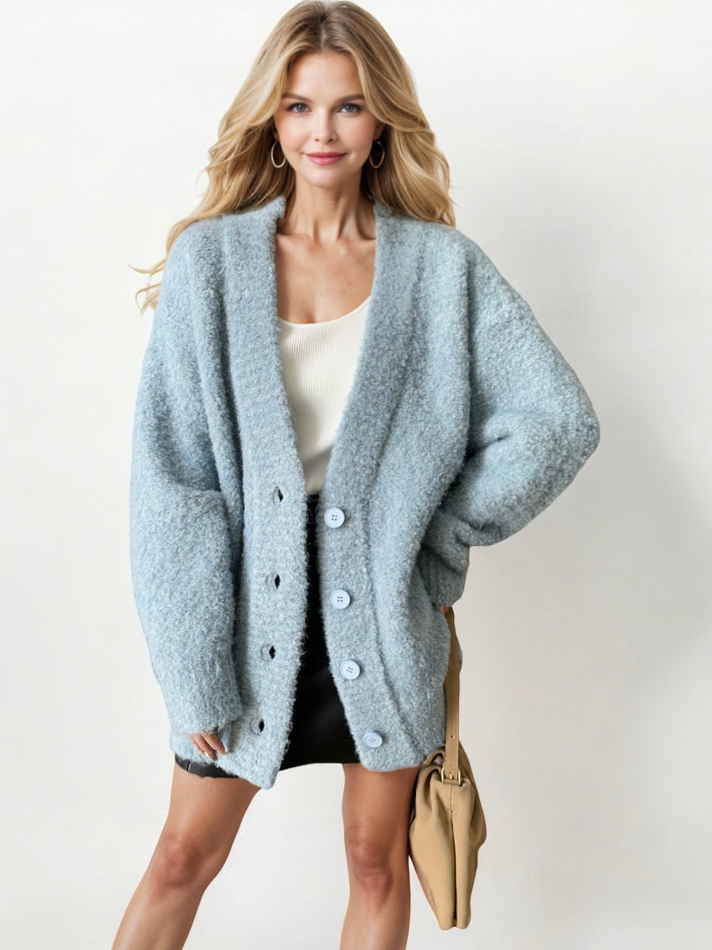 Oversized Button-Up Knit Cardigan with Textured Finish