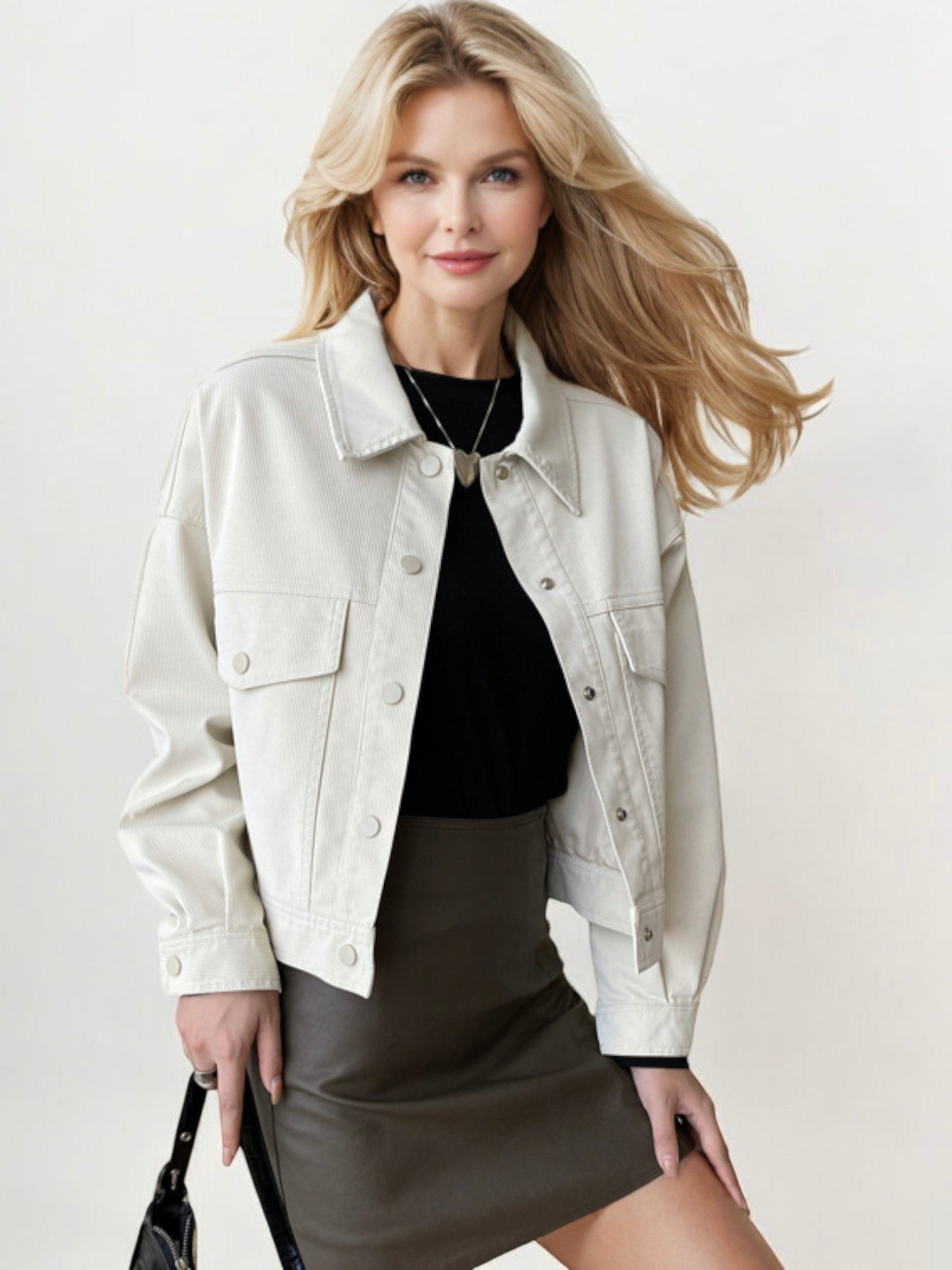 Oversized Button-Down Denim Jacket with Front Pockets